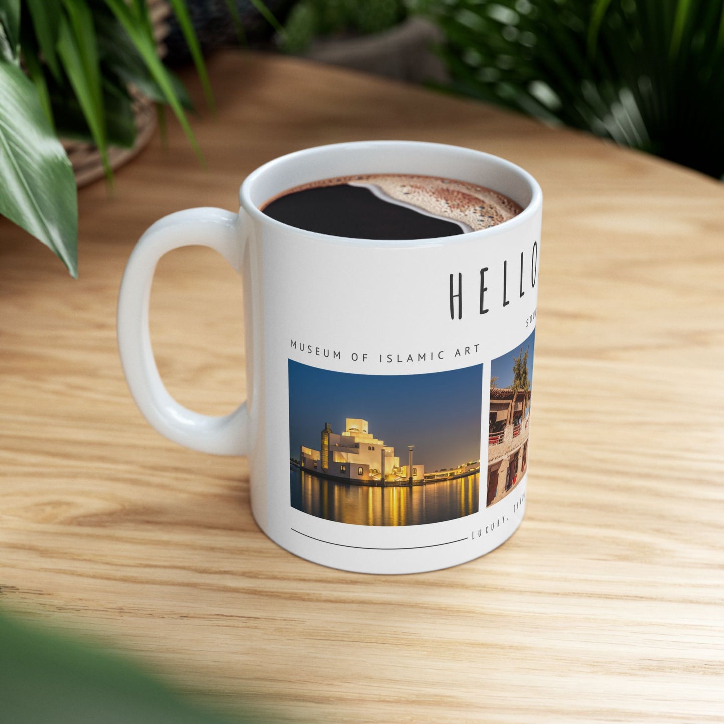 Hello Doha! Ceramic Travel Mug - 11oz & 15oz | Souq Waqif Art Design - 12108