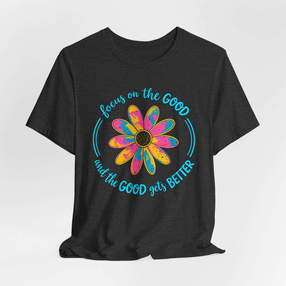 Focus on the Good T-Shirt, Colorful Retro Daisy Graphic Tee - 14563