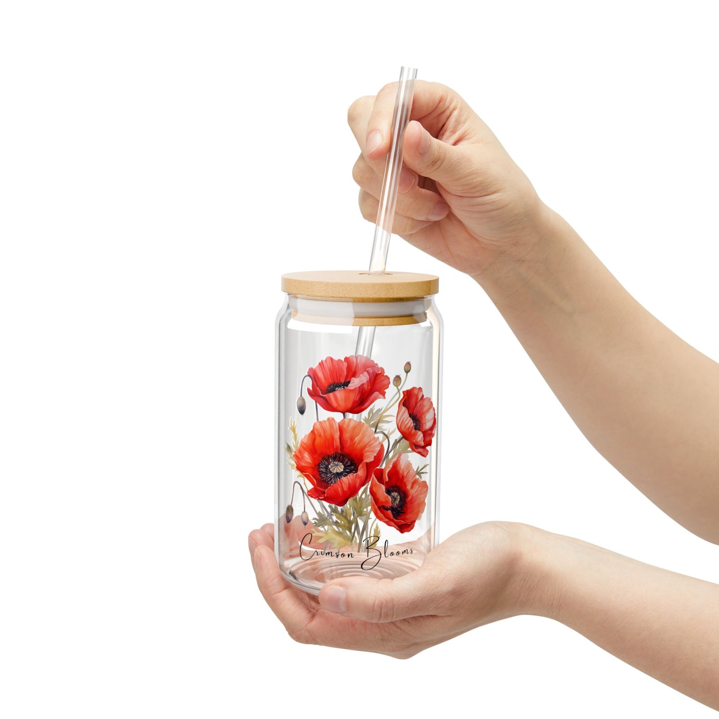 Poppies: Crimson Blooms,  Customizable - Sipper Glass, 16oz