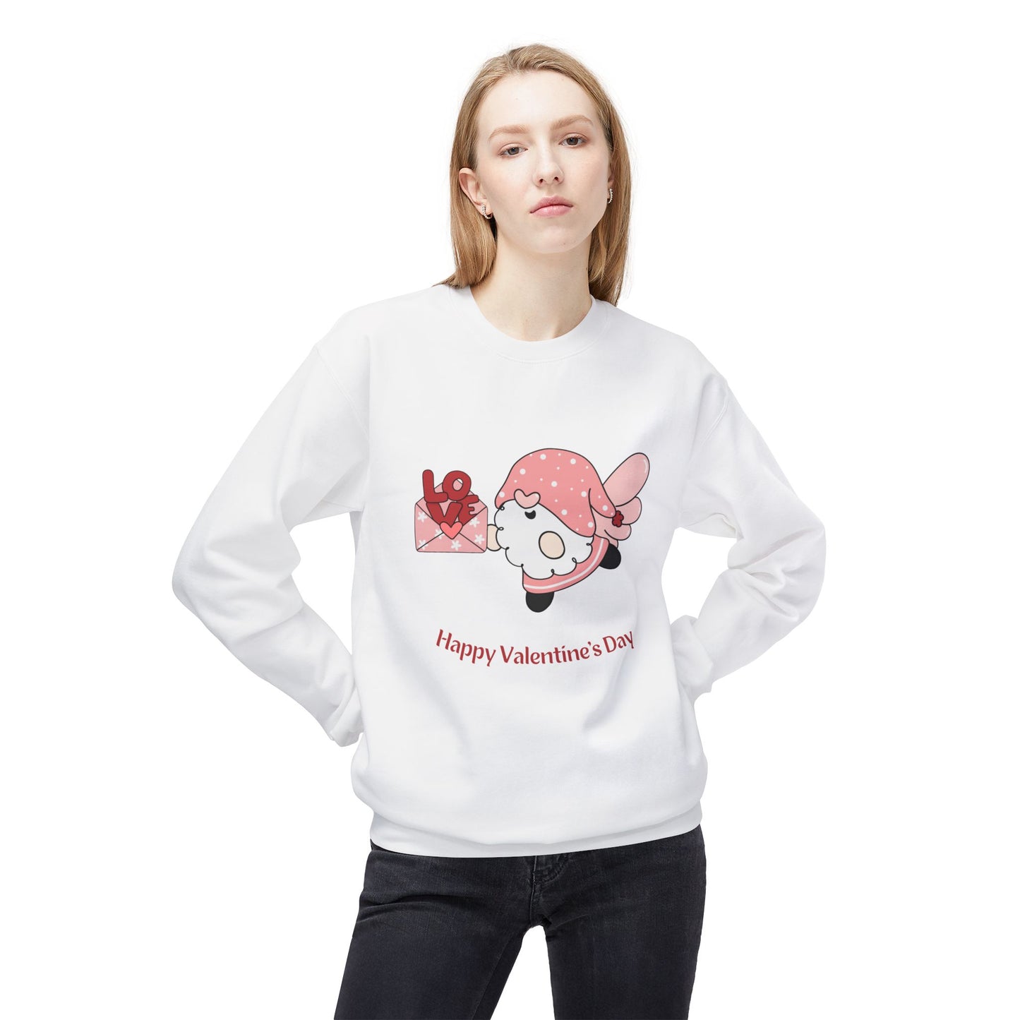 Gnome, Happy Valentine's Day - Unisex Midweight Softstyle Fleece Crewneck Sweatshirt - 11349