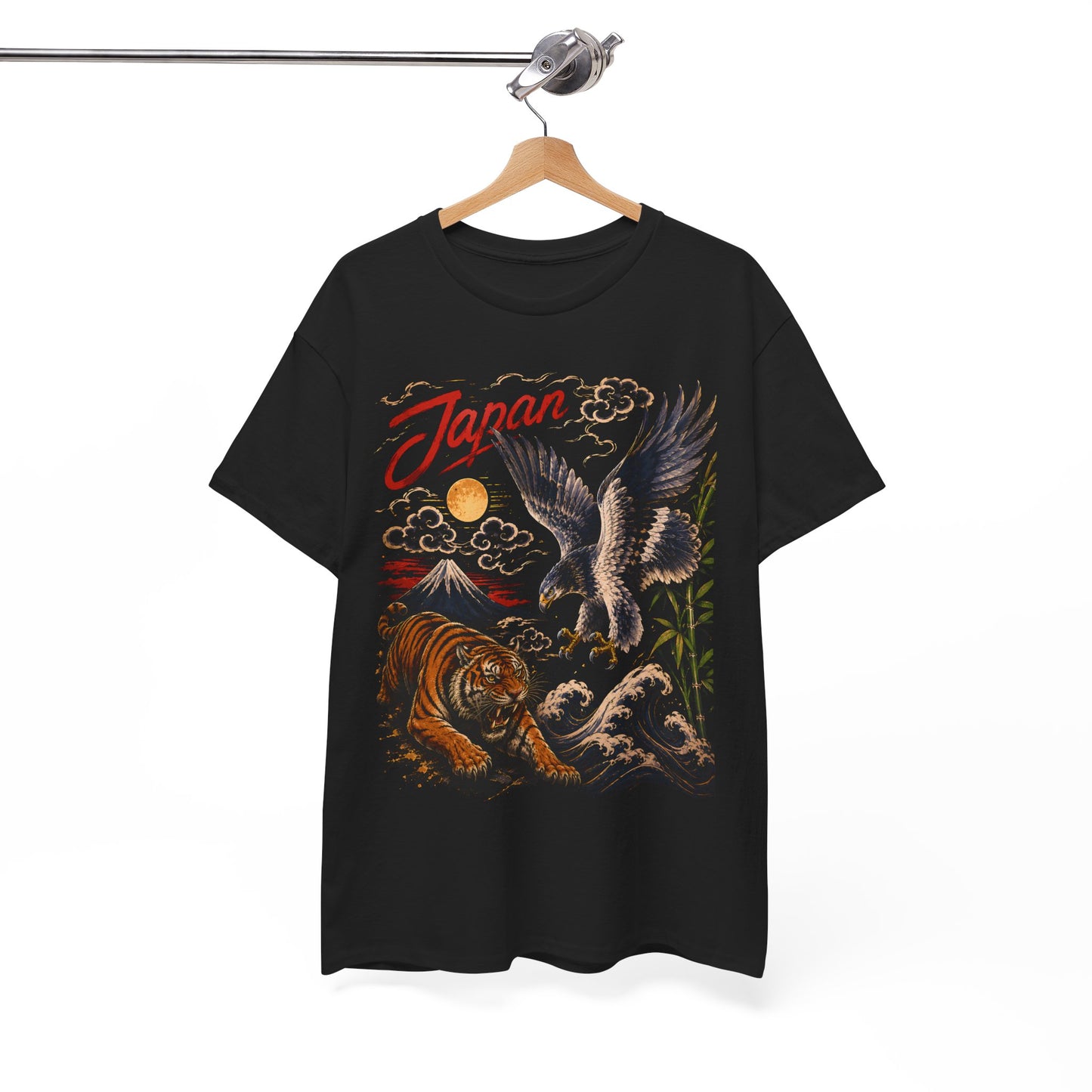 Japan Tiger & Eagle Graphic T-Shirt – Vintage Japanese Tattoo Style Tee - 14910