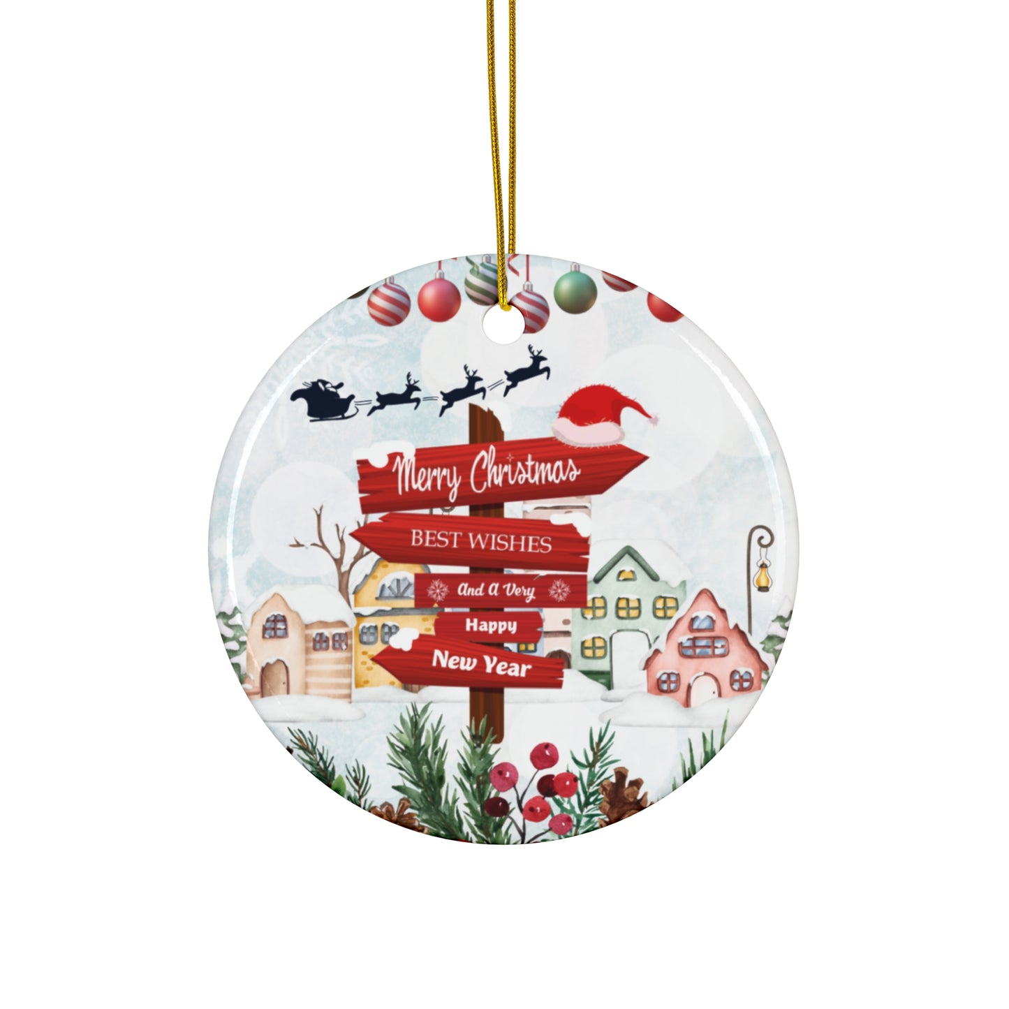 Merry Christmas Sign - Ceramic Ornament, 4 Shapes