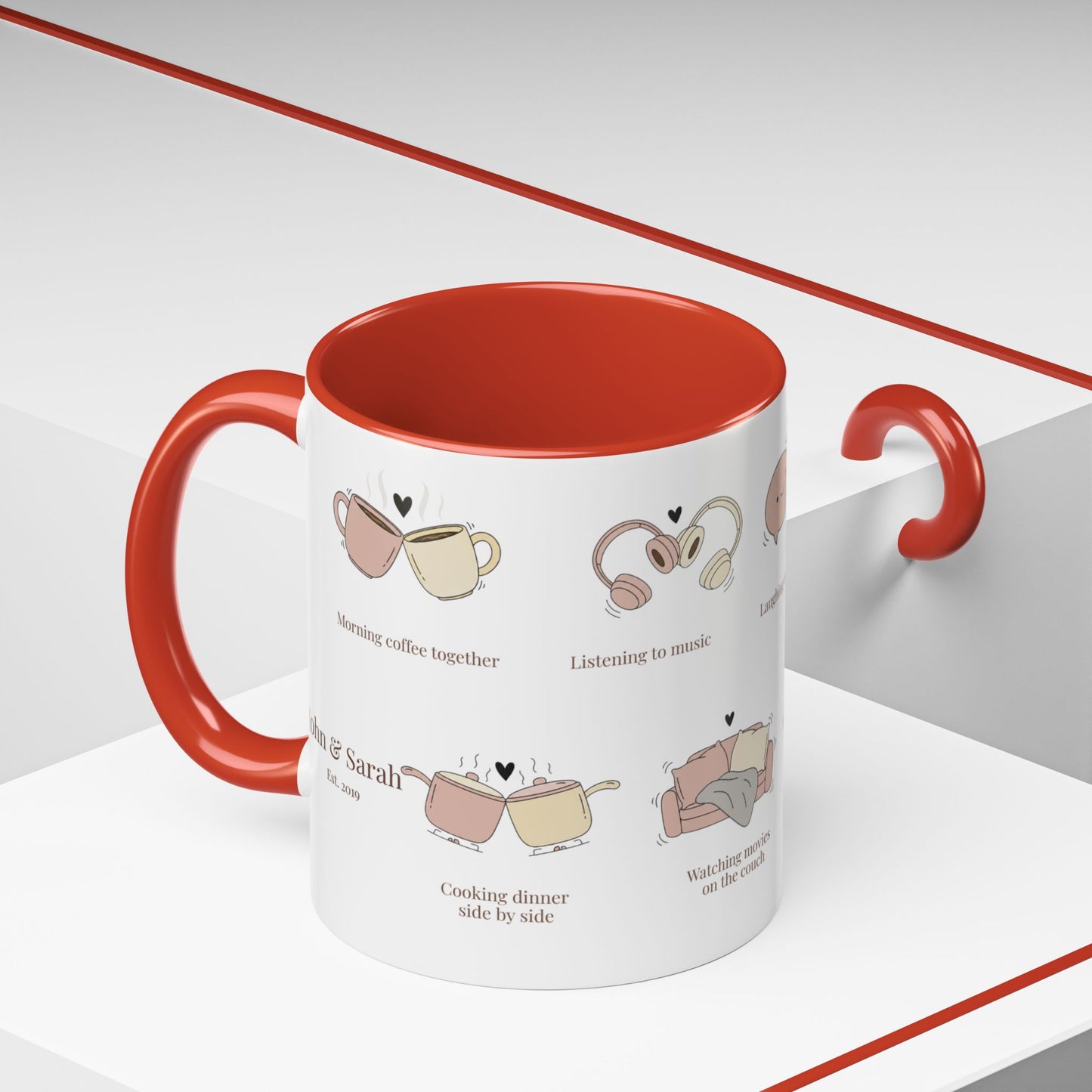 Our Favorite Things to Do Valentine’s Mug – Cozy Couples Illustrated Accent Coffee Mug - 14702