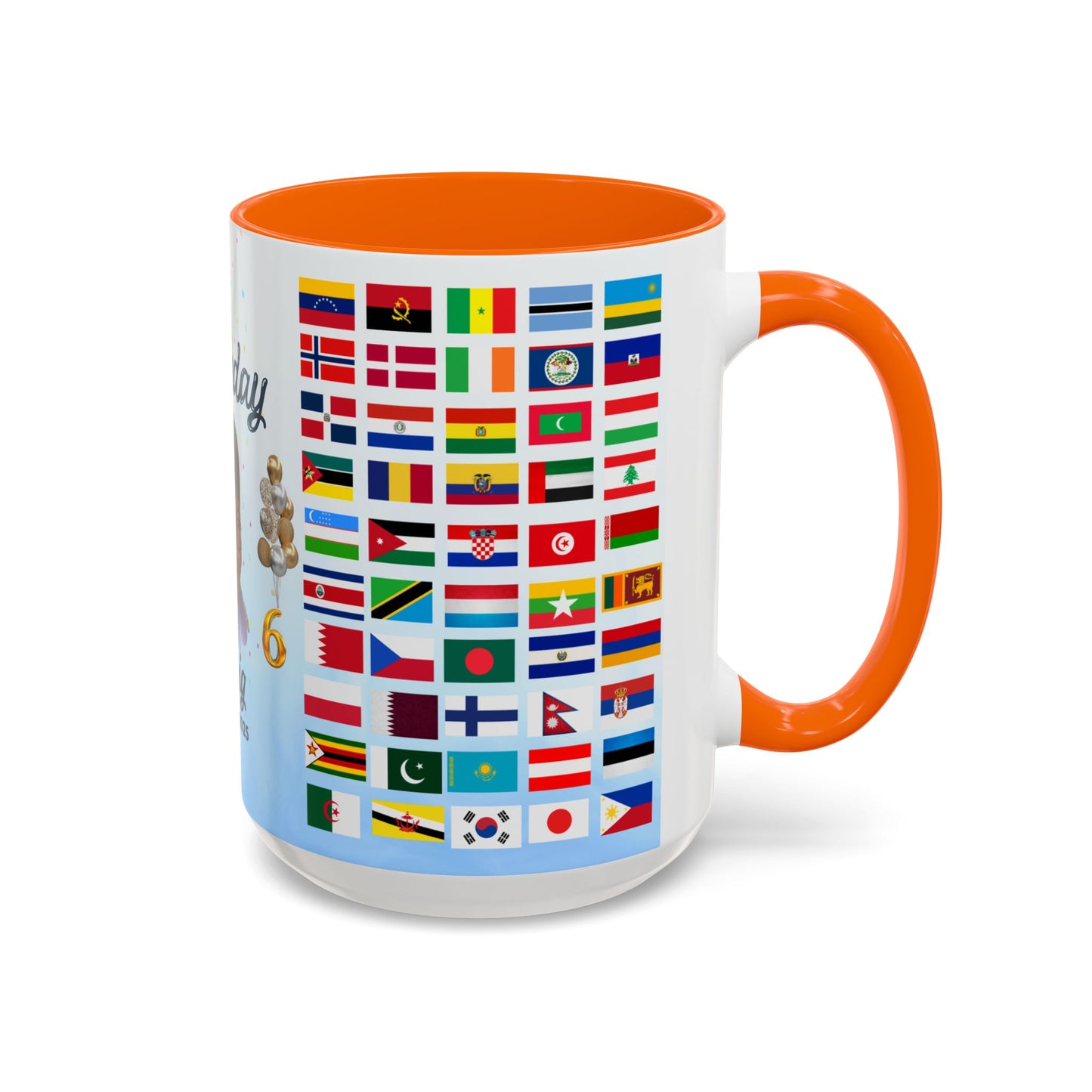 Kids, Happy Birthday, World Flag Fan, Details Customizable - Accent Coffee Mug (11, 15oz) - 11232