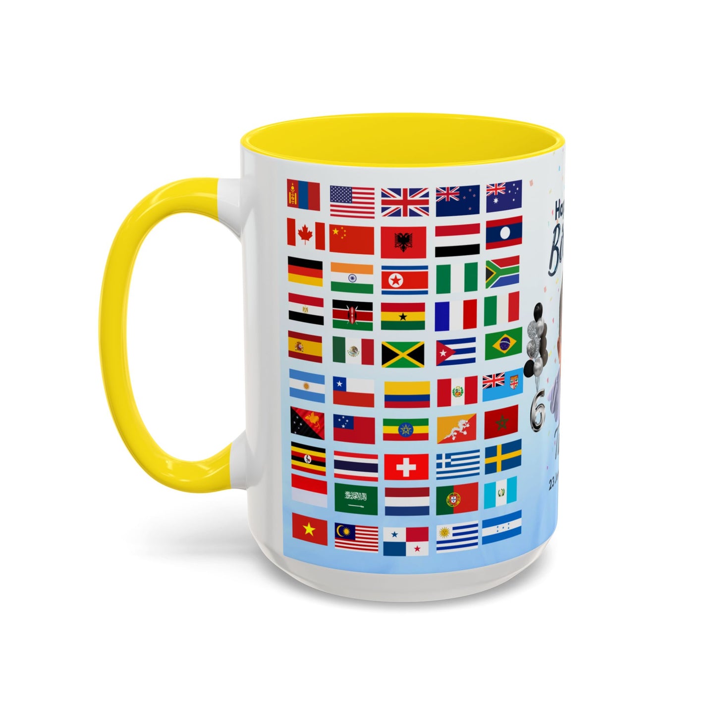 Kids, Happy Birthday, World Flag Fan, Details Customizable - Accent Coffee Mug (11, 15oz) - 11232