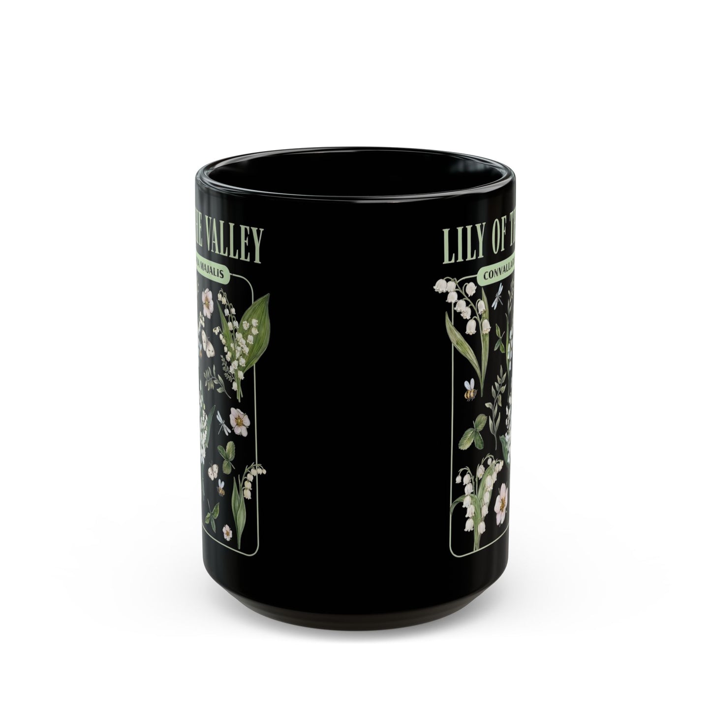 May Birth Flower Mug – Lily of the Valley Black Ceramic Coffee Cup (11oz, 15oz) - 11887