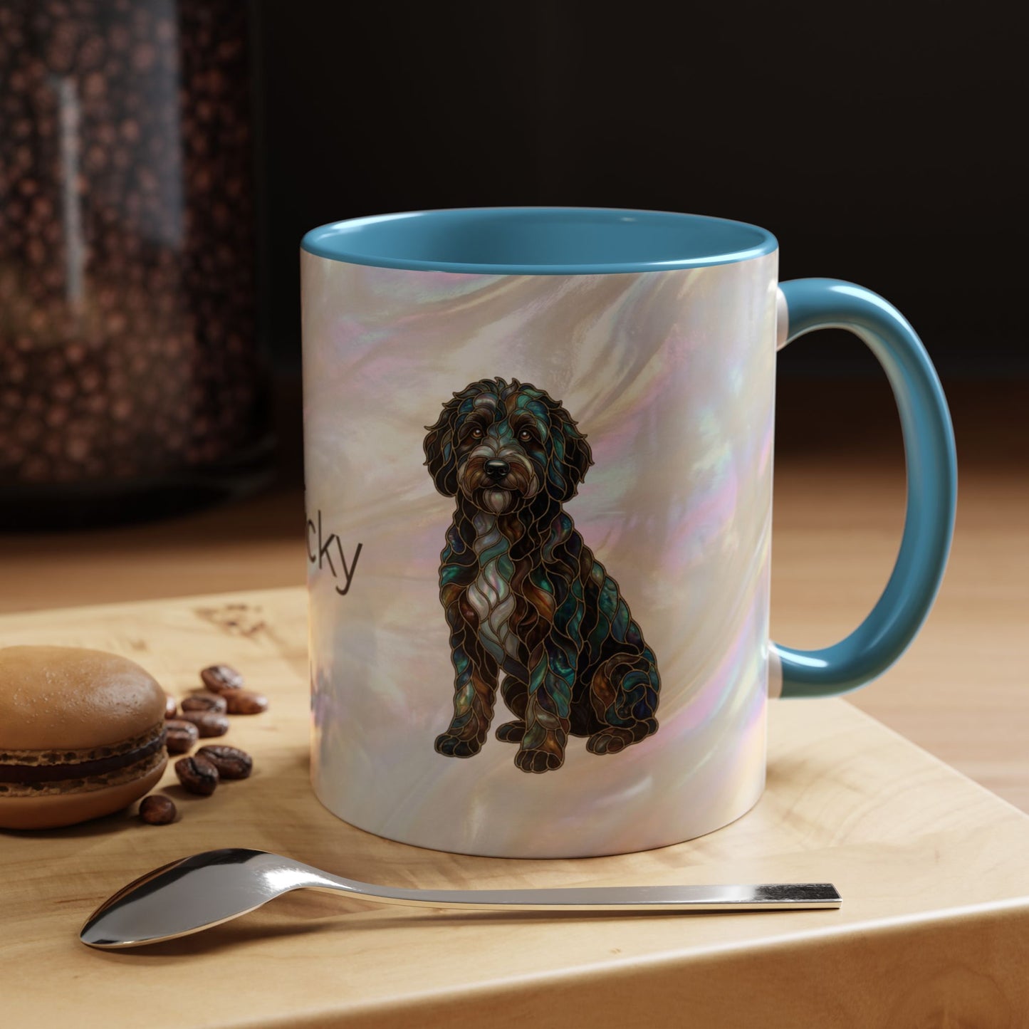 Portuguese Water Dog Accent Coffee Mug — Stained Glass Design (11/15oz) - 14655