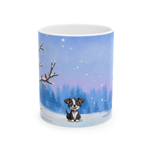 Winter Tree, Snowman & Puppy - Ceramic Mug, (11oz, 15oz) - 10398