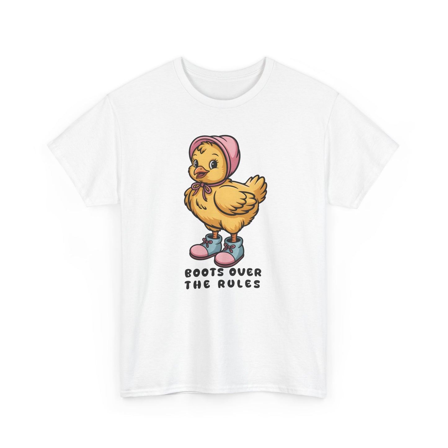 Cute Chick in Boots T-Shirt – “Boots Over The Rules” Funny Chicken Graphic Tee Gift - 14858