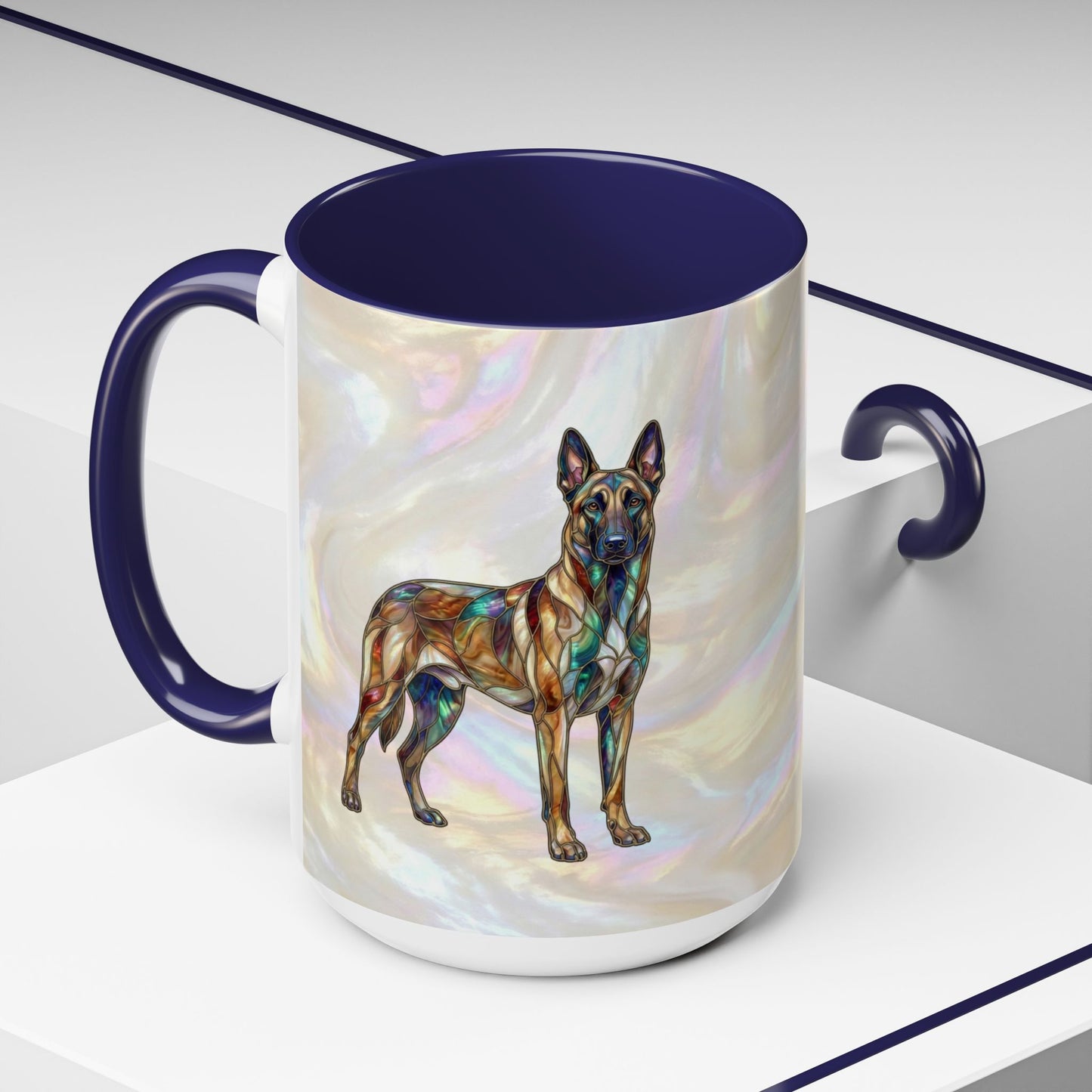 Belgian Malinois Accent Coffee Mug - Stained Glass Design 11oz & 15oz - 14616