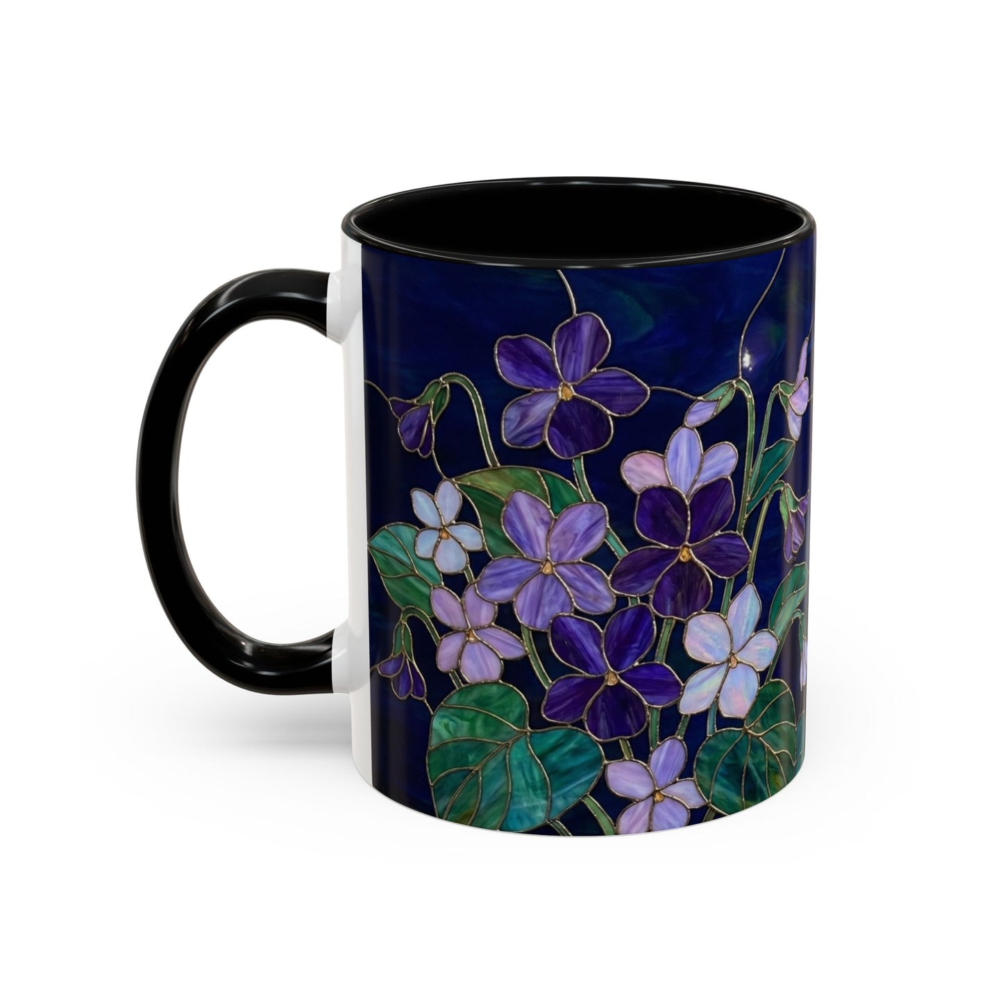 Violet Floral Accent Coffee Mug — Stained Glass Design (11/15oz) - 14588