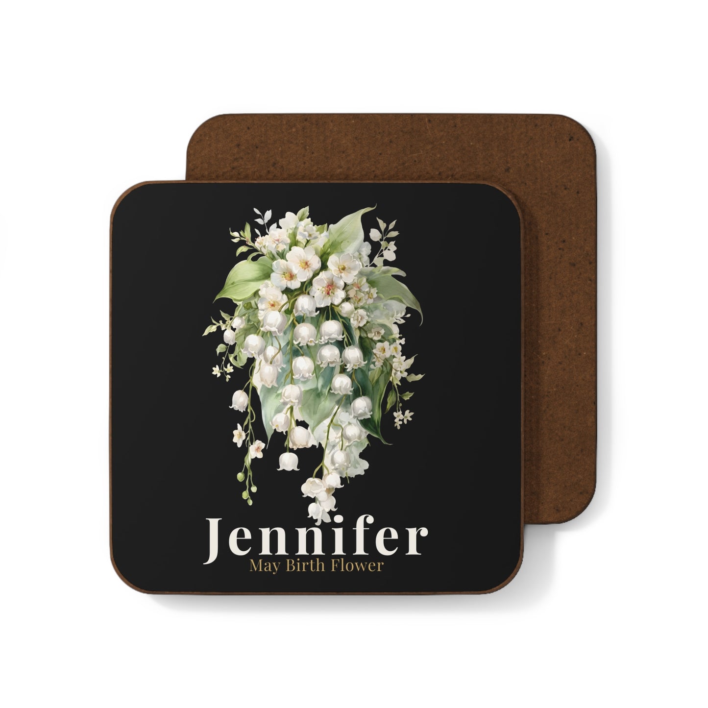 Personalized Lily of the Valley Coaster – Jennifer May Birth Flower Hardboard Coaster - 14890
