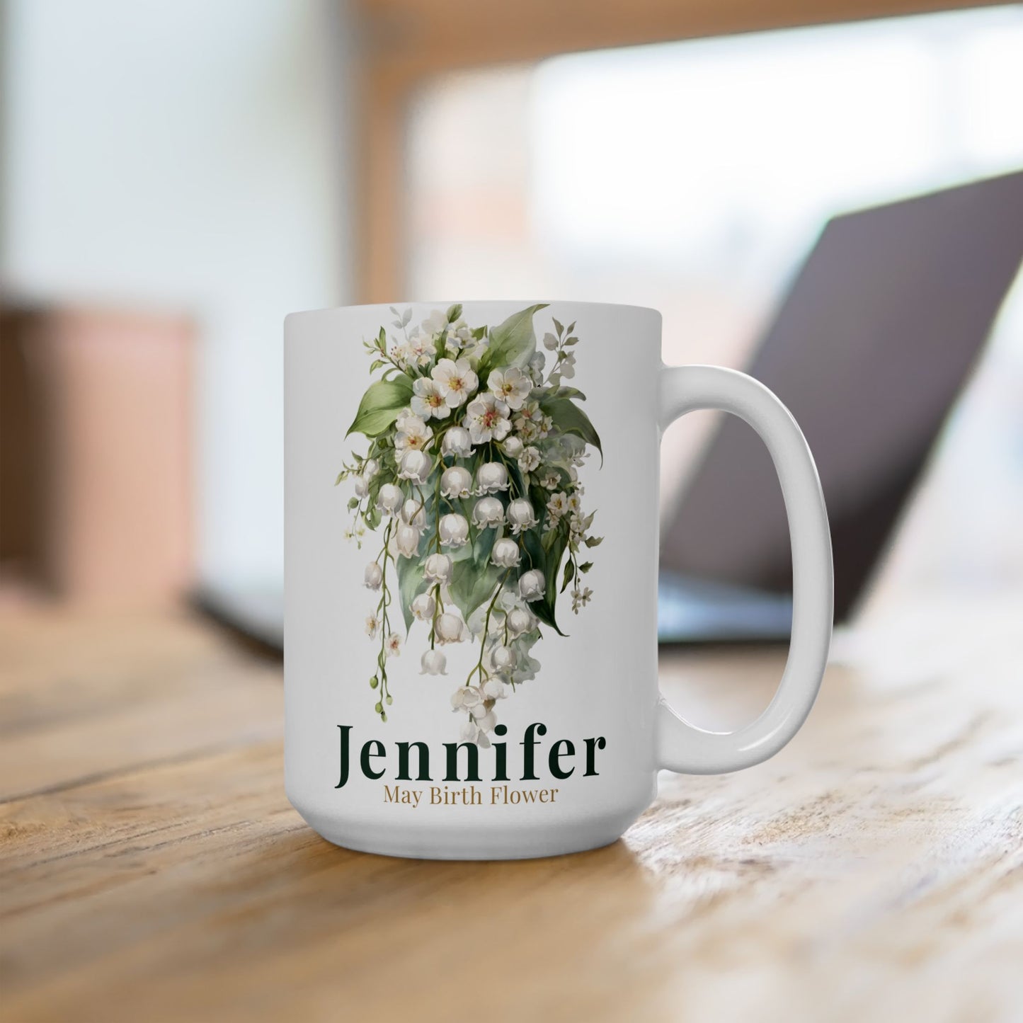 Custom Name Botanical Coffee Mug – Personalized Lily of the Valley Floral Mug Gift for Her (11oz, 15oz) - 14886