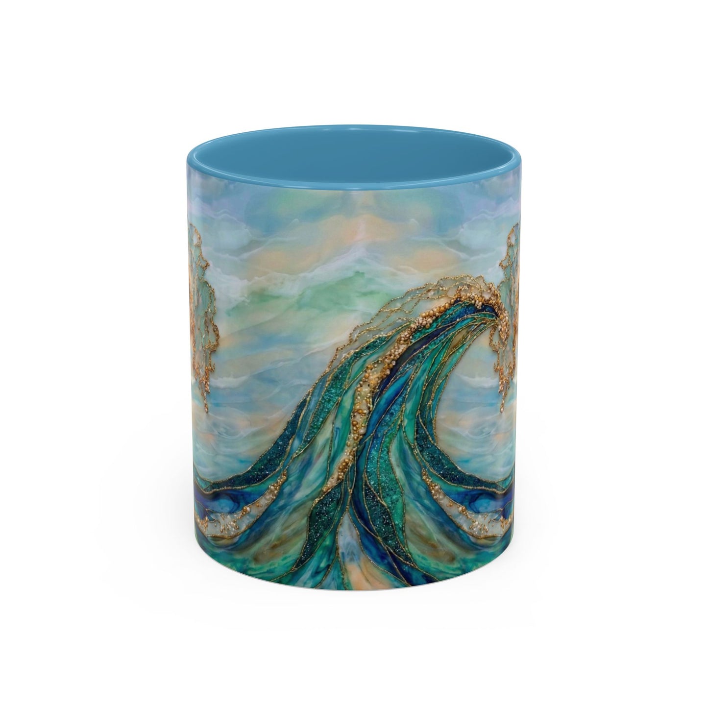 Ocean Heart Wave Coffee Mug — Teal Blue Accent Beachy Ceramic Mug (11/15oz) - 14521
