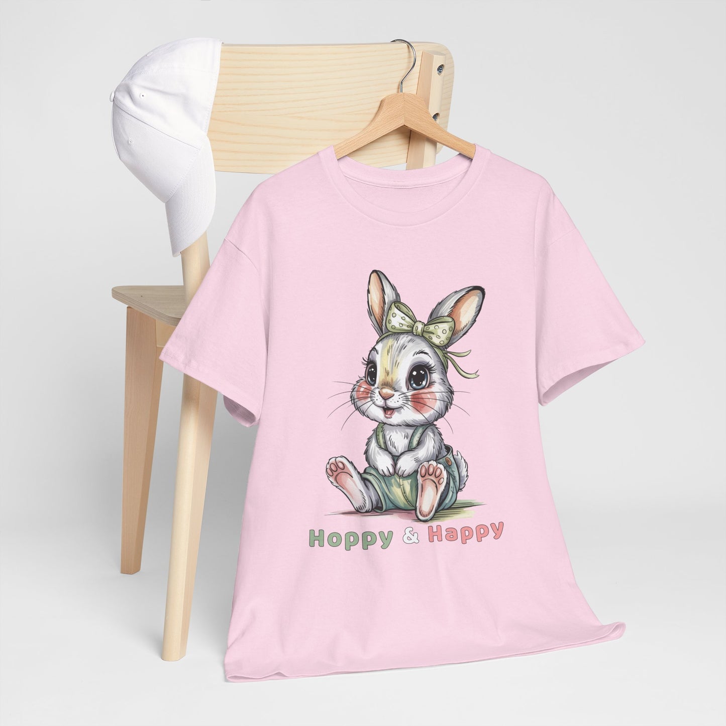 Cute Bunny T-Shirt – “Hoppy & Happy” Easter Rabbit Tee Gift for Kids & Adults - 14848