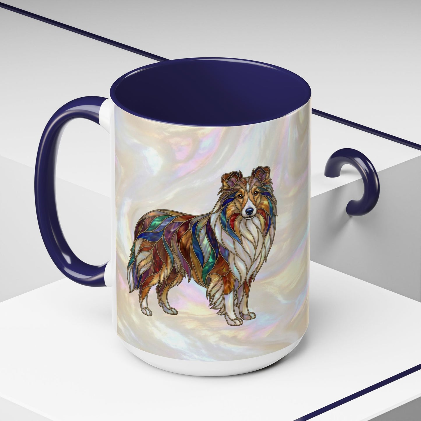 Sheltie Accent Coffee Mug – Stained Glass Design 11/15oz - 14645