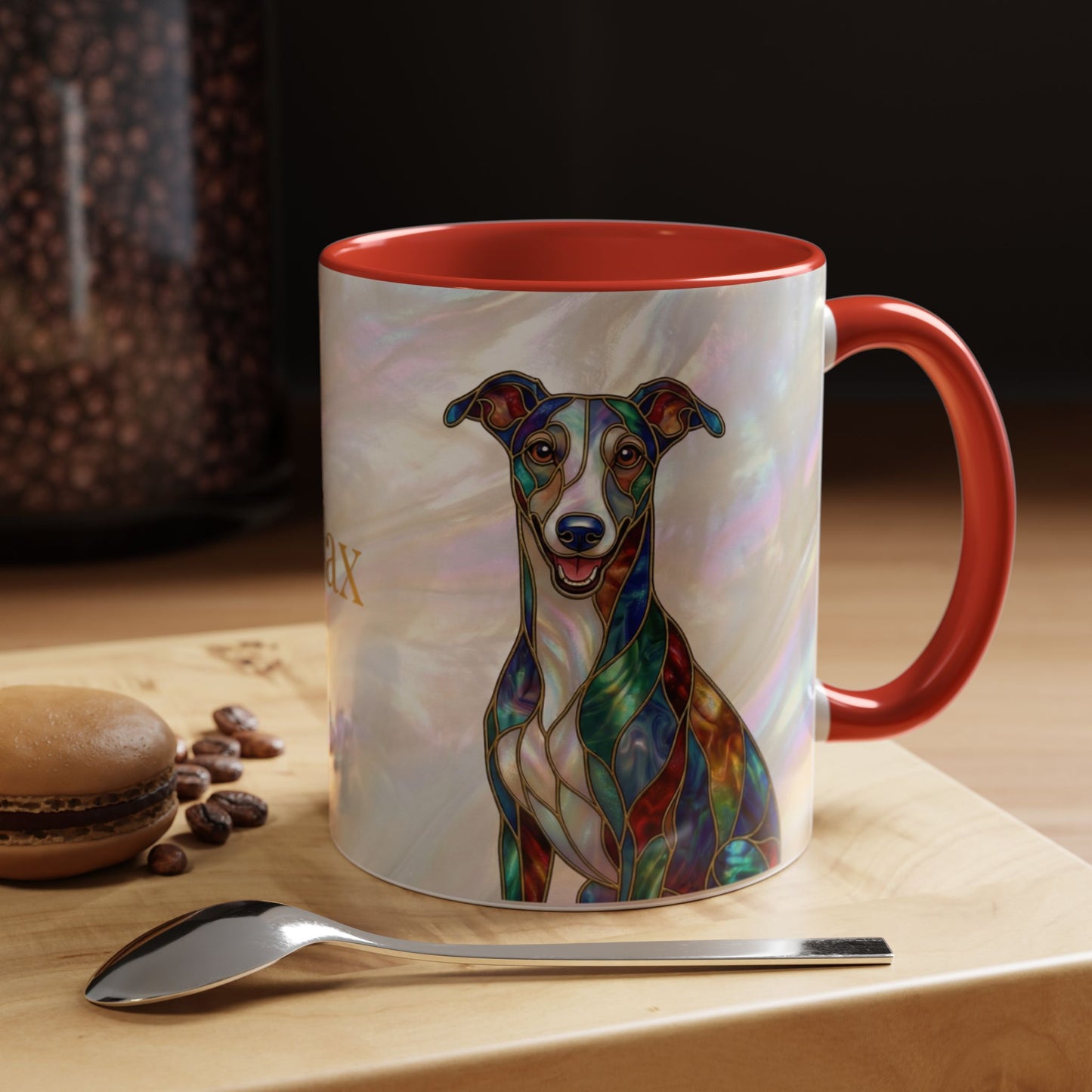 Personalized Greyhound Coffee Mug – Stained Glass Dog Accent Mug (Name Customizable)  - 14523