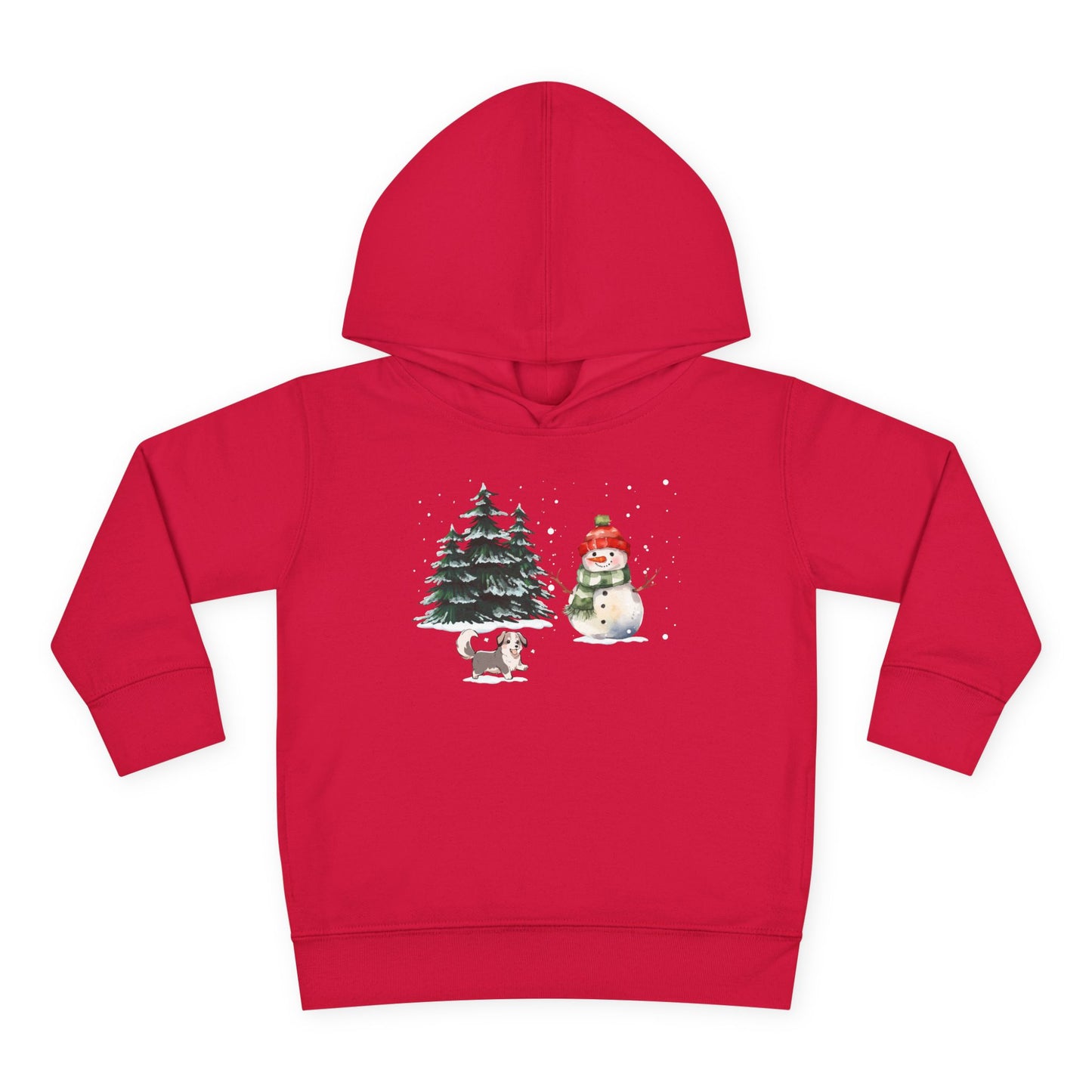 Winter Trees, Snowman & Puppy - Toddler Pullover Fleece Hoodie - 10270