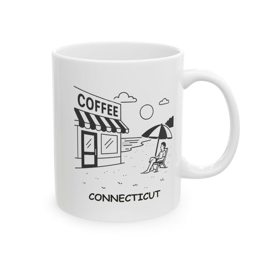 "In Connecticut, the beach is a destination, and the coffee shop is a way of life." Ceramic Mug - 13890