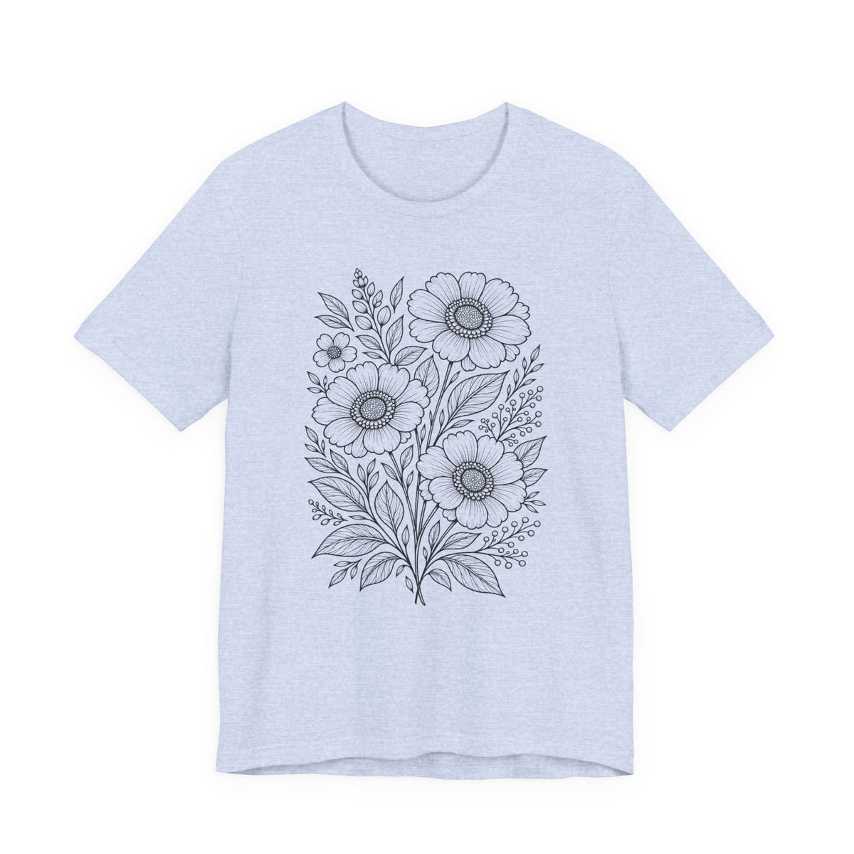 Vintage Floral Line Art T-Shirt, Botanical Wildflower Tee - 14561