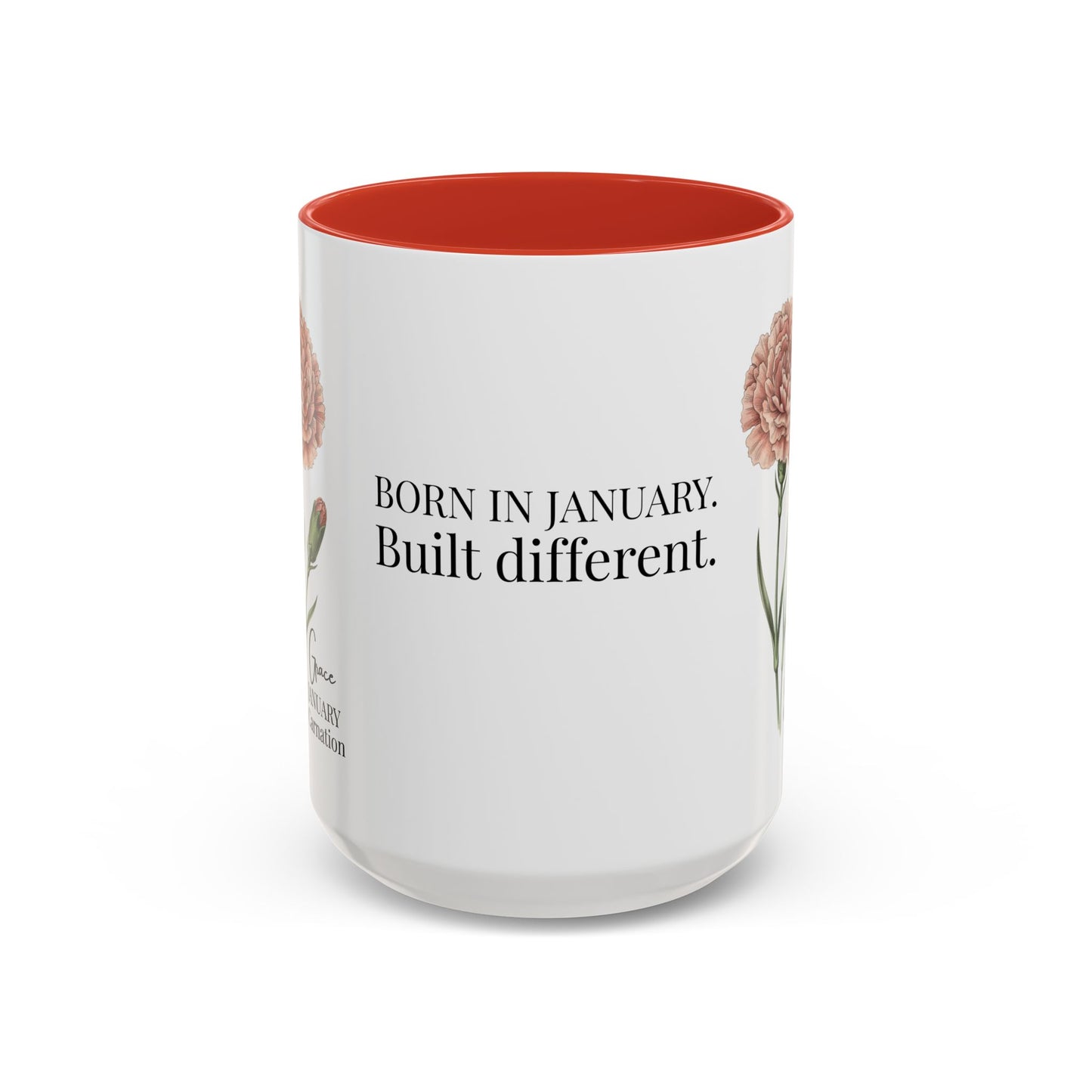 January Carnation Birth Flower Accent Coffee Mug – Customizable (11oz / 15oz) - 14671