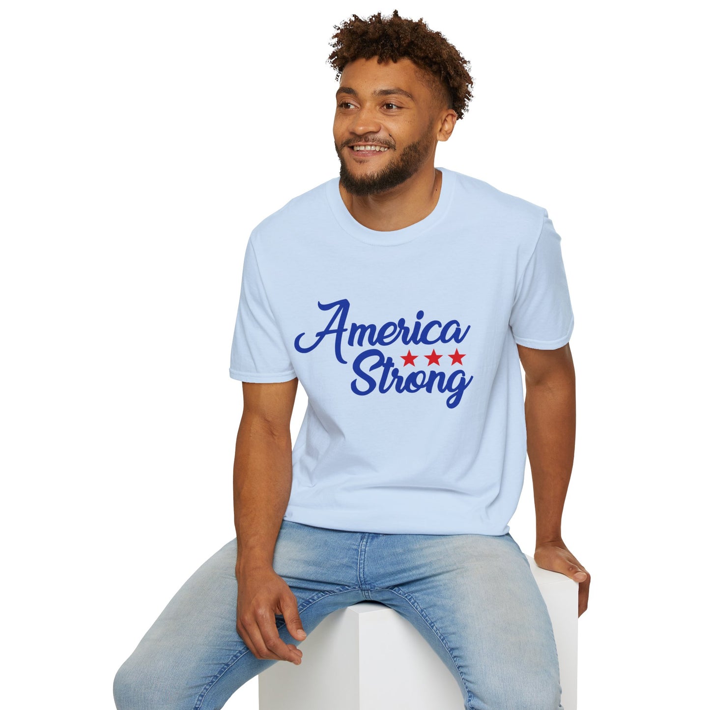 America Strong Unisex Softstyle T-Shirt - Patriotic Tee for BBQs, Memorial Day, 4th of July, Gift for Him/Her, Casual Wear - 13694