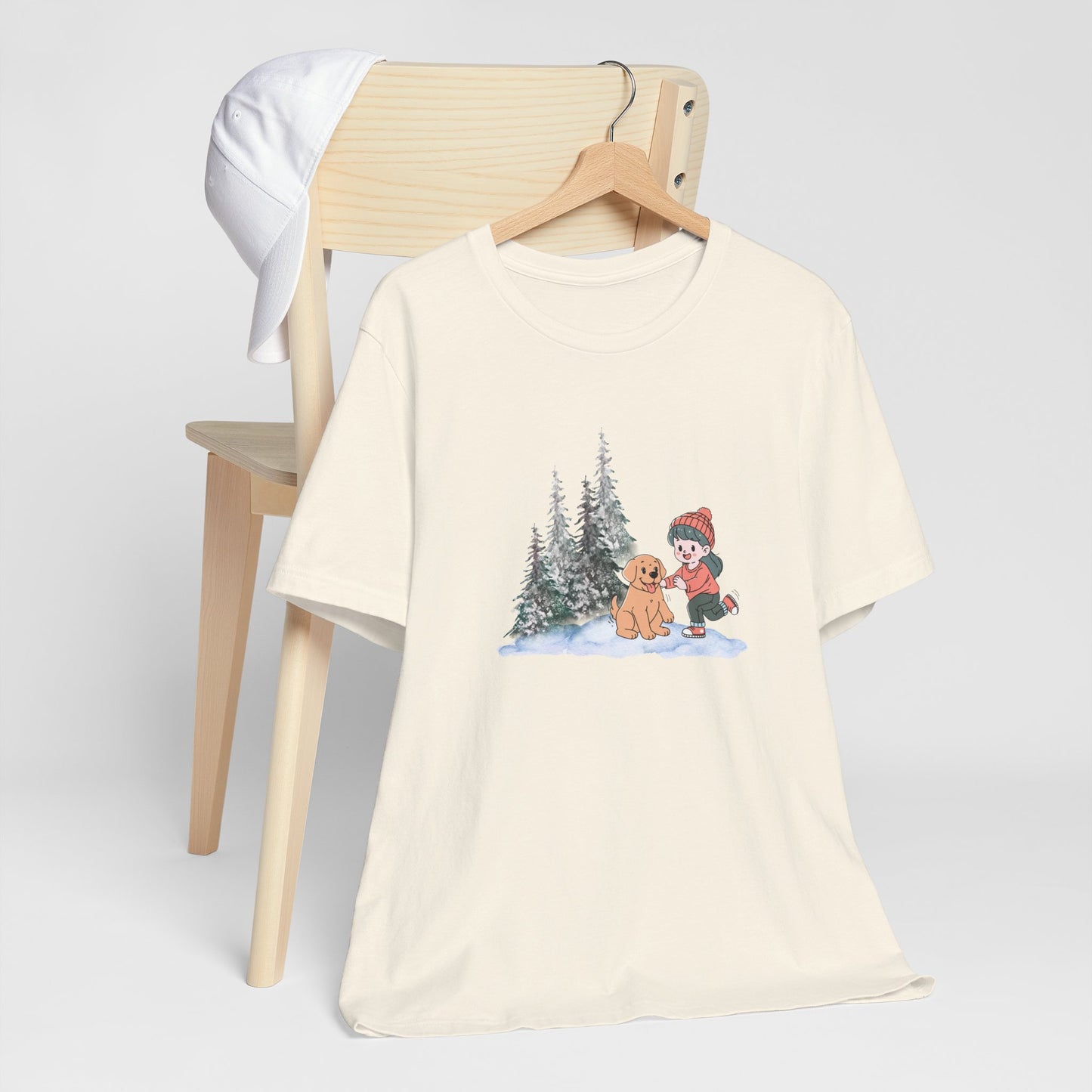 Winter Trees, Girl & Puppy - Unisex Jersey Short Sleeve Tee - 10279