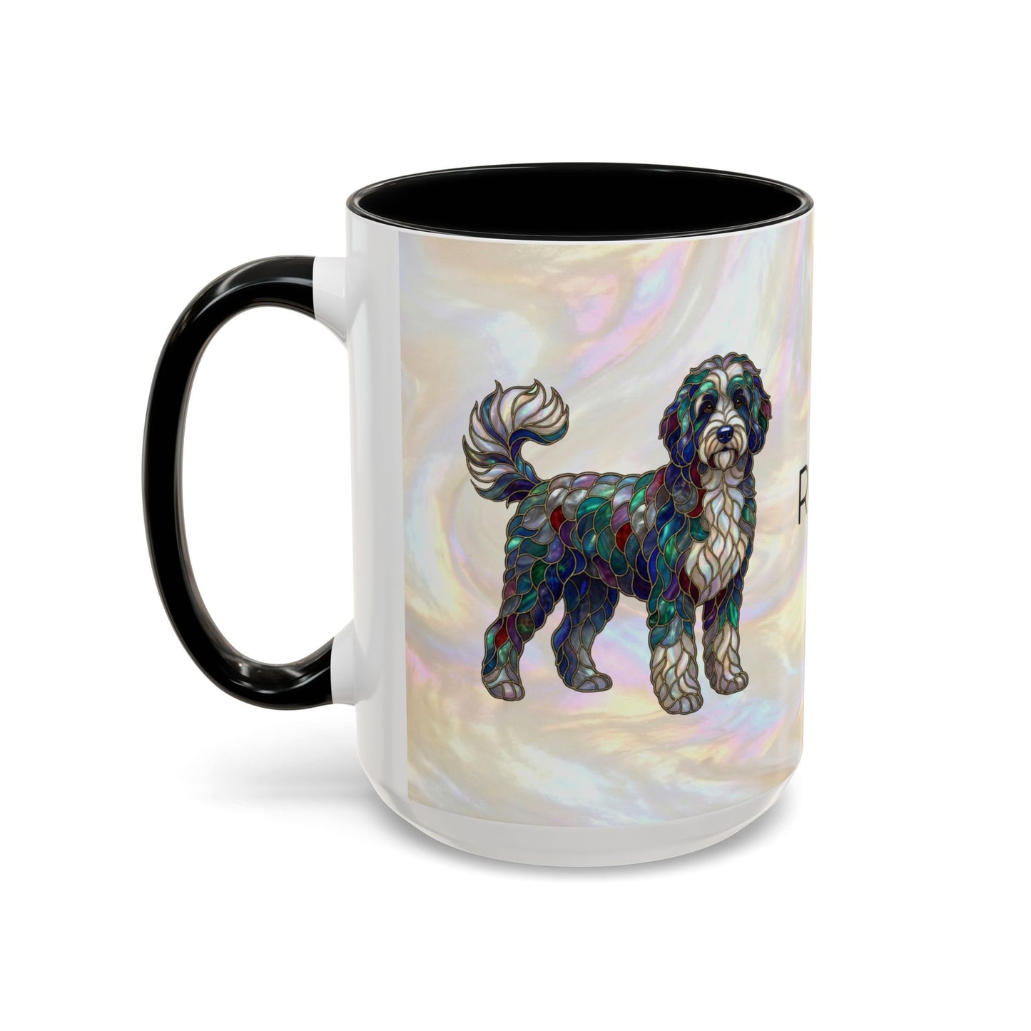 Portuguese Water Dog Accent Coffee Mug — Stained Glass Design (11/15oz) - 14655