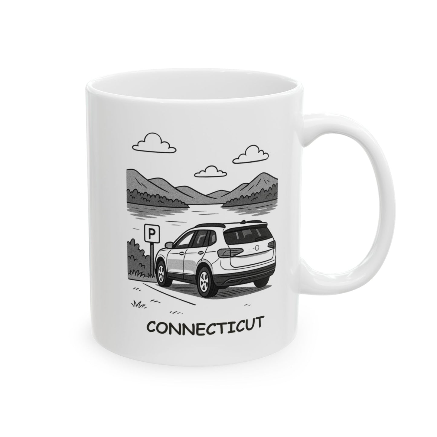 "In Connecticut, the best views are usually right after you finally find parking." Ceramic Mug - 13872
