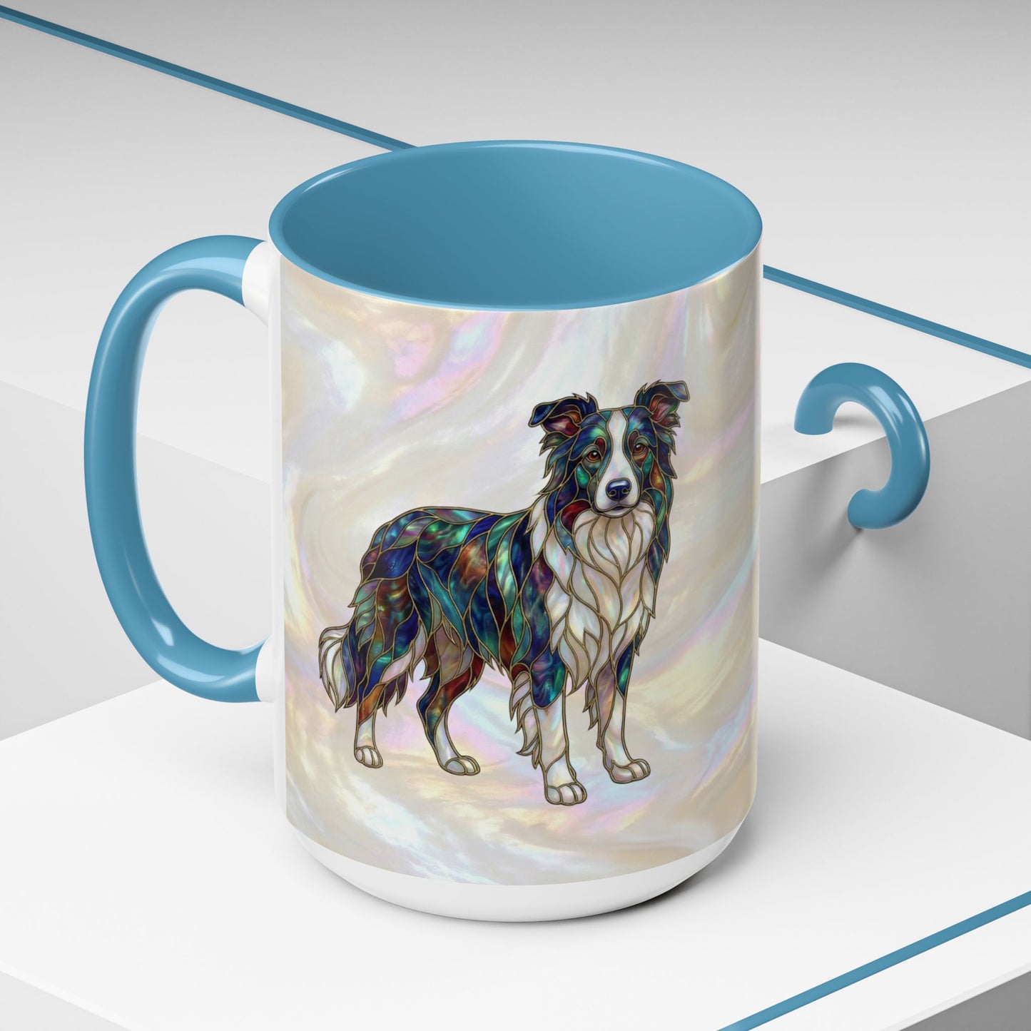 Border Collie Accent Coffee Mug — Stained Glass Design (11/15 oz) - 14619