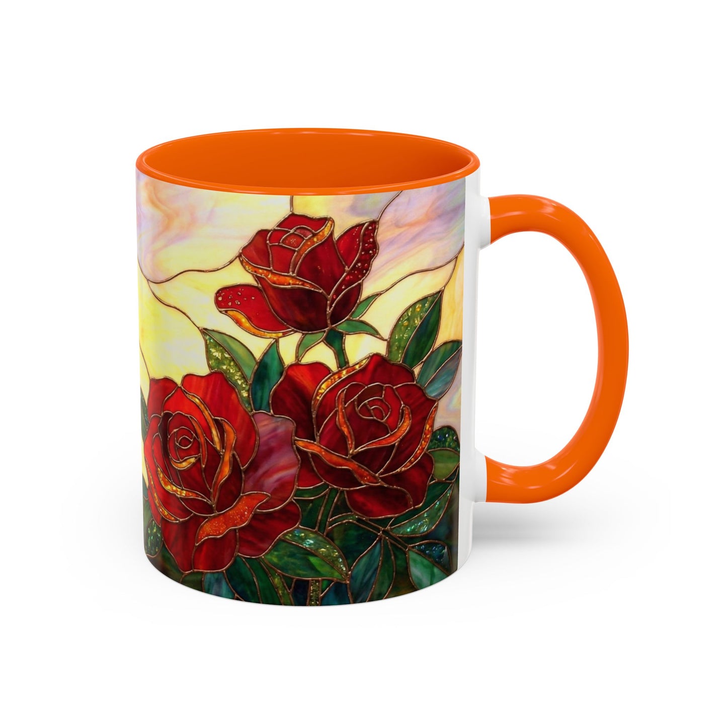 Rose Stained Glass Accent Coffee Mug – Red Roses Floral 11/15oz - 14539