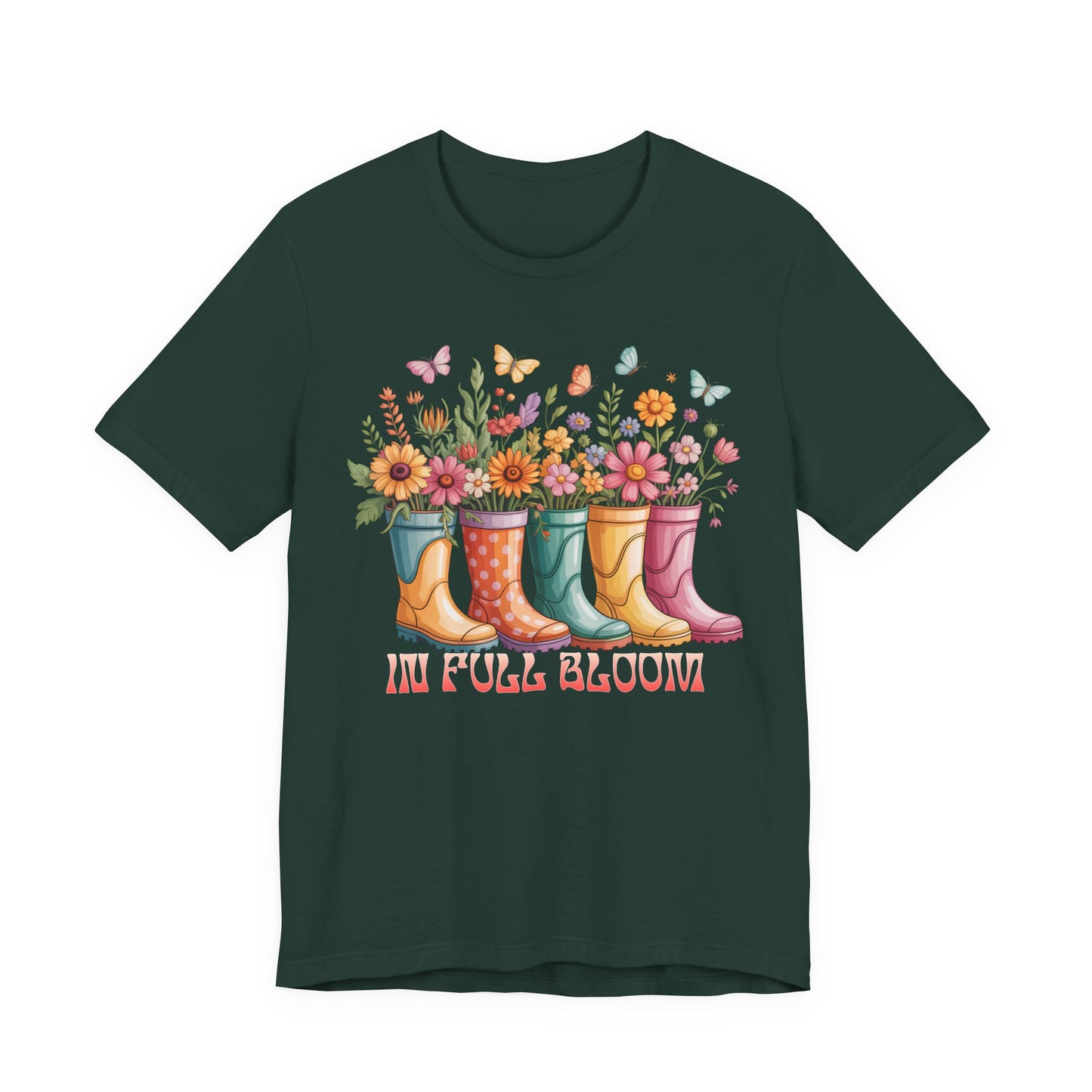 In Full Bloom Garden T-Shirt, Colorful Rain Boots & Flowers Graphic Tee - 14971