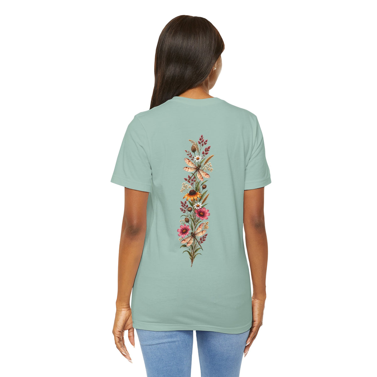 Vintage Wildflower & Dragonfly T-Shirt, Botanical Front & Back Tee - 14549