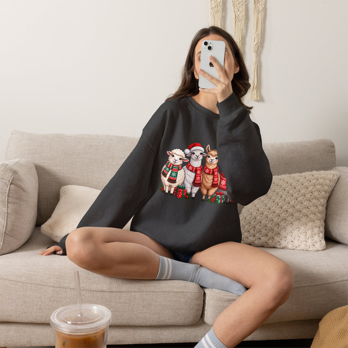 Festive Christmas Animal Friends Sweatshirt, Cute Sheep & Alpaca Holiday Crewneck - 14553