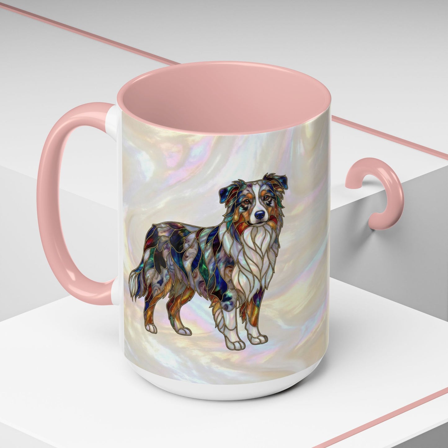 Australian Shepherd Accent Coffee Mug — Stained Glass Design (11/15oz) -14614