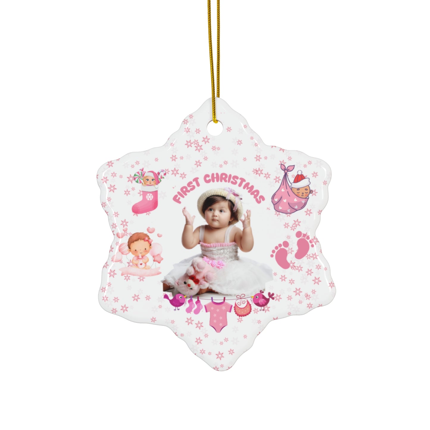 First Christmas, Baby Girl, Customizable  - Ceramic Ornament, 4 Shapes - 10017