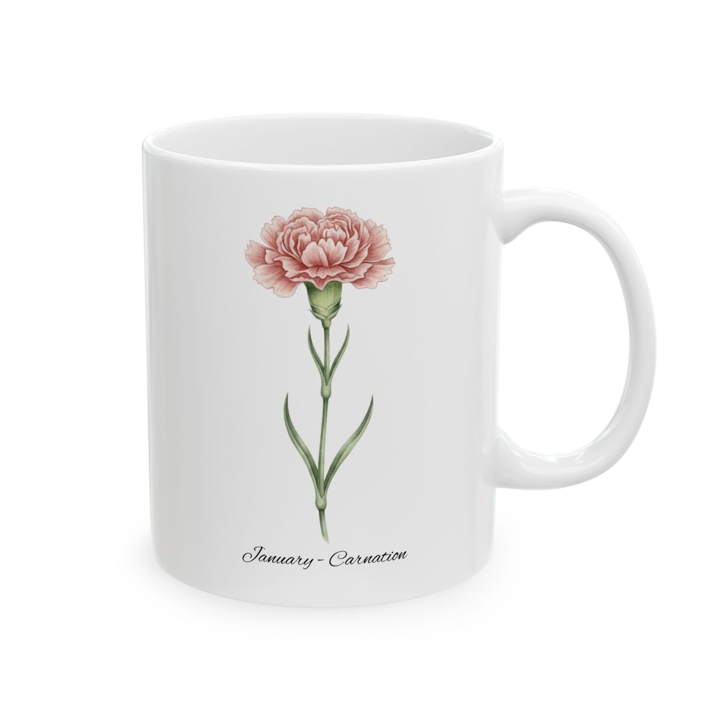 January Carnation Birth Flower Mug – Customizable (11oz & 15oz) - 14669