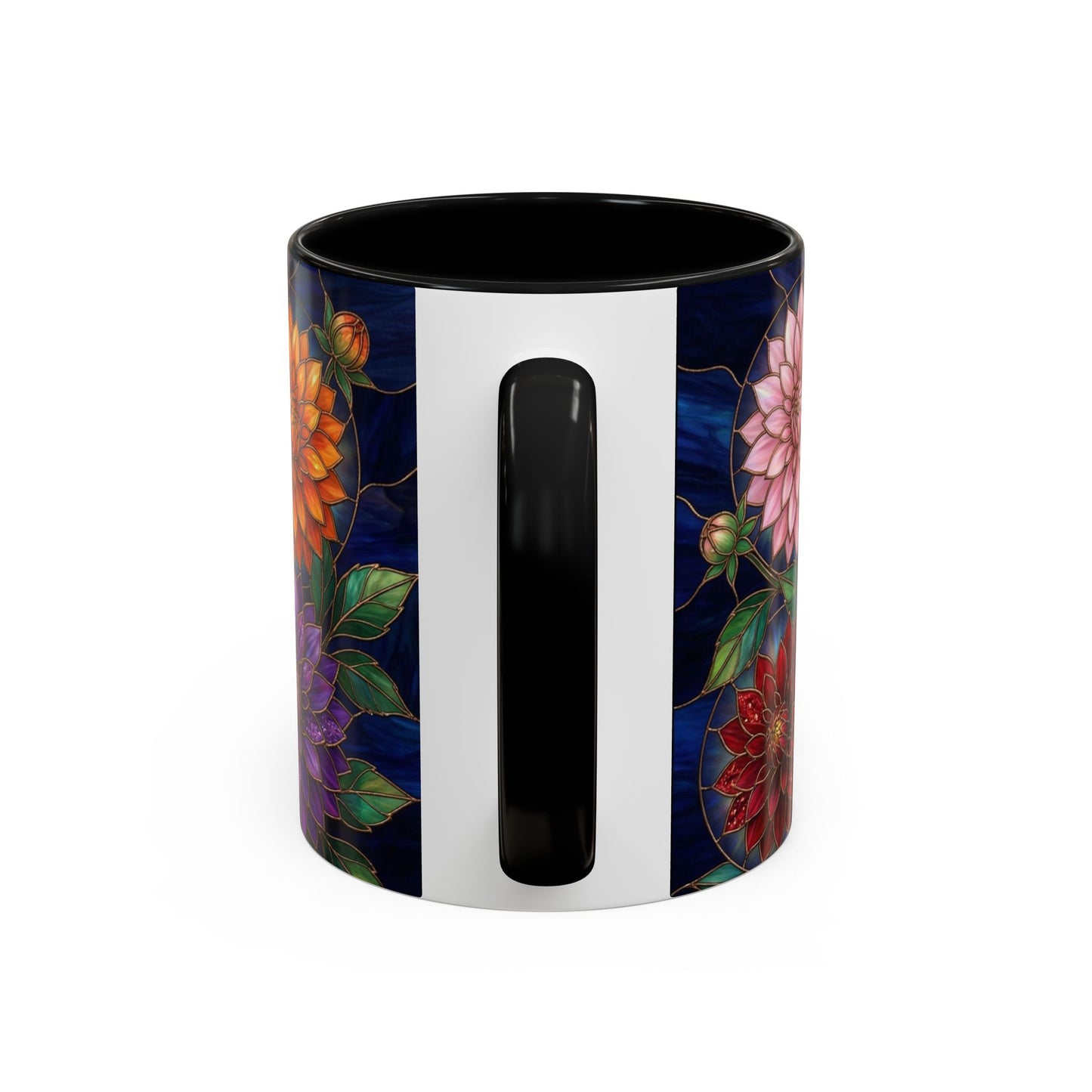 Dahlia Floral Accent Coffee Mug — Stained-Glass  Design (11/15oz) - 14562