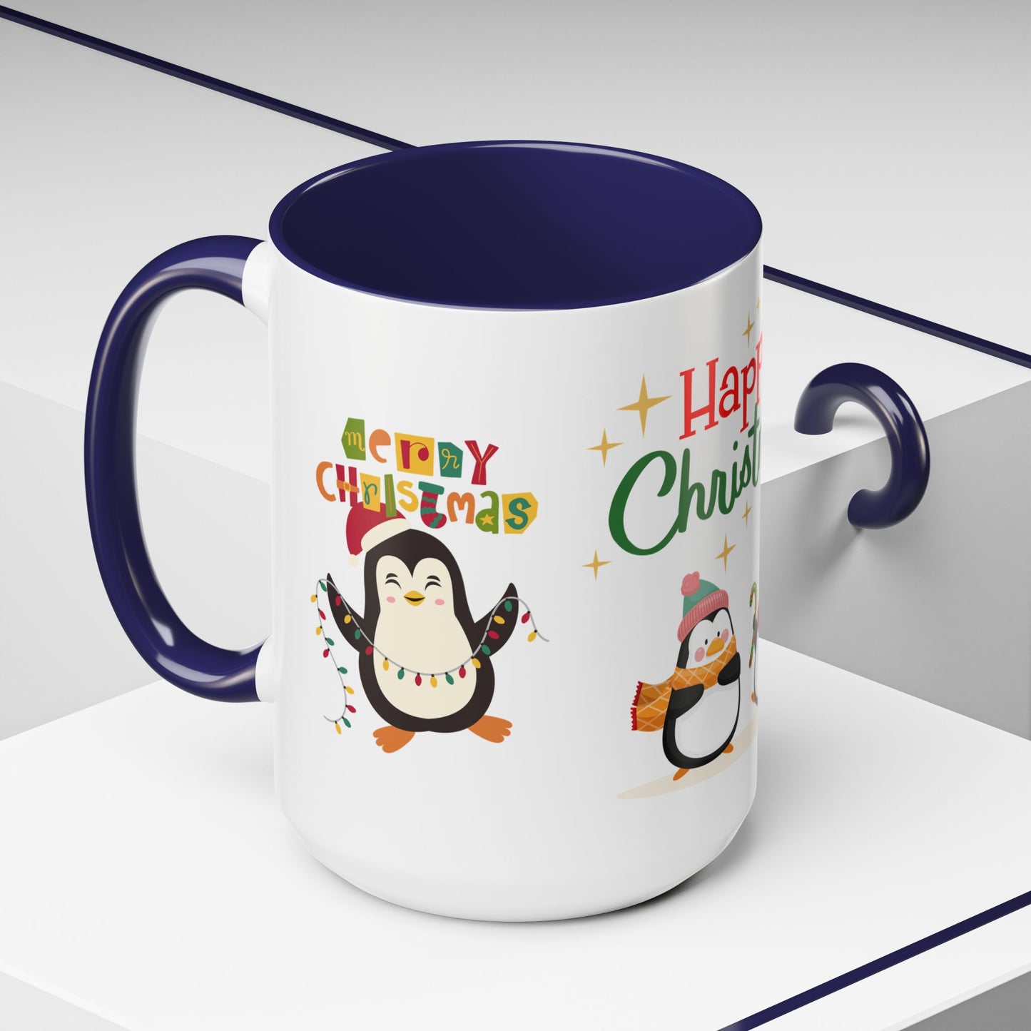 Penguins, Merry Christmas - Accent Coffee Mug (11, 15oz)