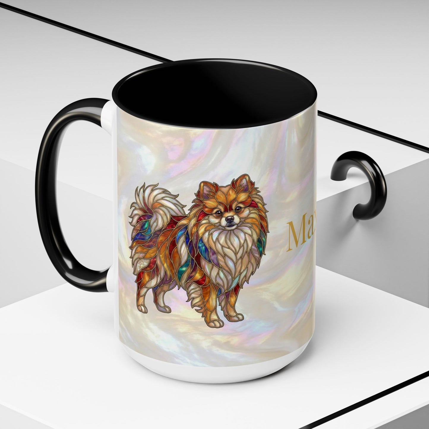 Pomeranian Accent Coffee Mug — Stained Glass Design (11/15oz) - 14638