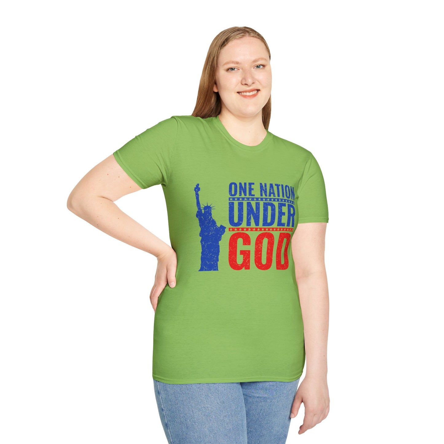 One Nation Under God, Patriotic Softstyle T-Shirt - Independence Day Tee, Fourth of July Shirt, Unisex Comfort Wear, Gift for Veterans - 13494