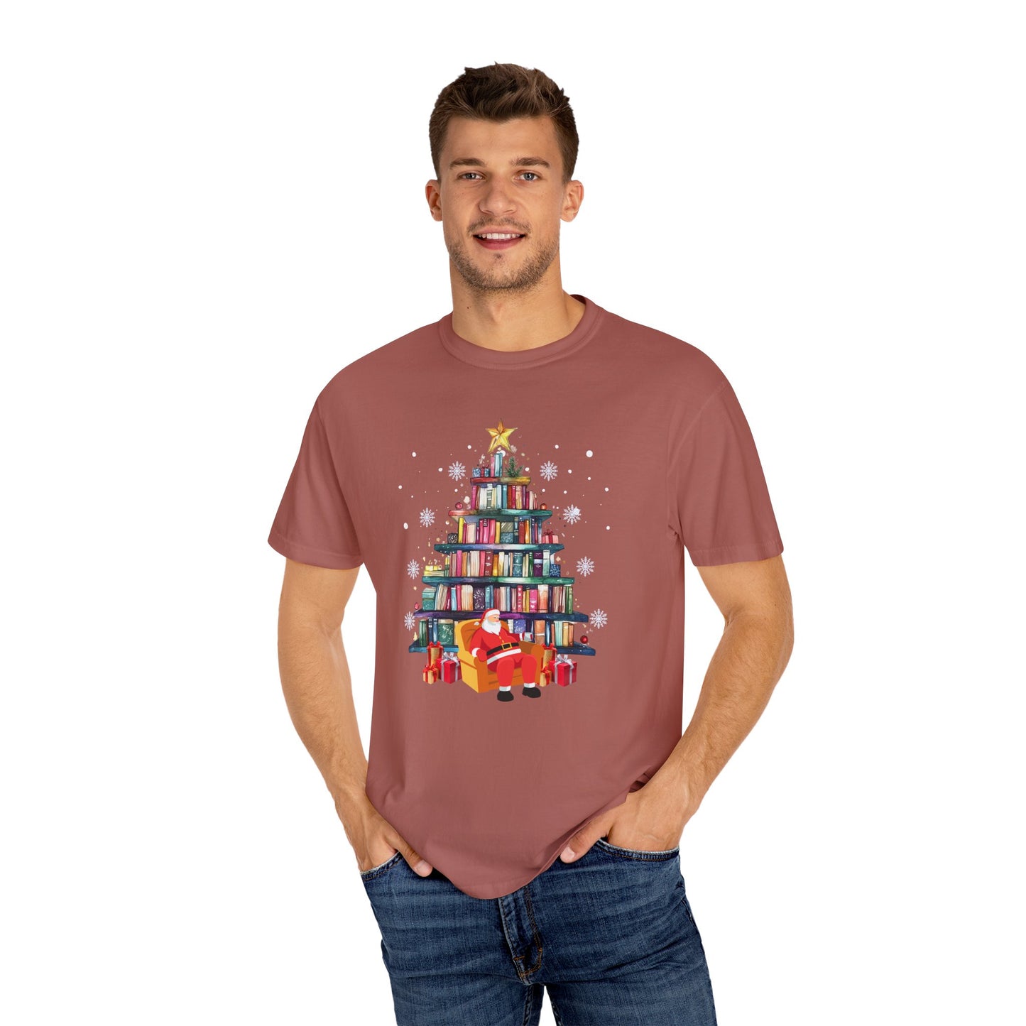 The Book Lover's Christmas Tree - Unisex Garment-Dyed T-shirt