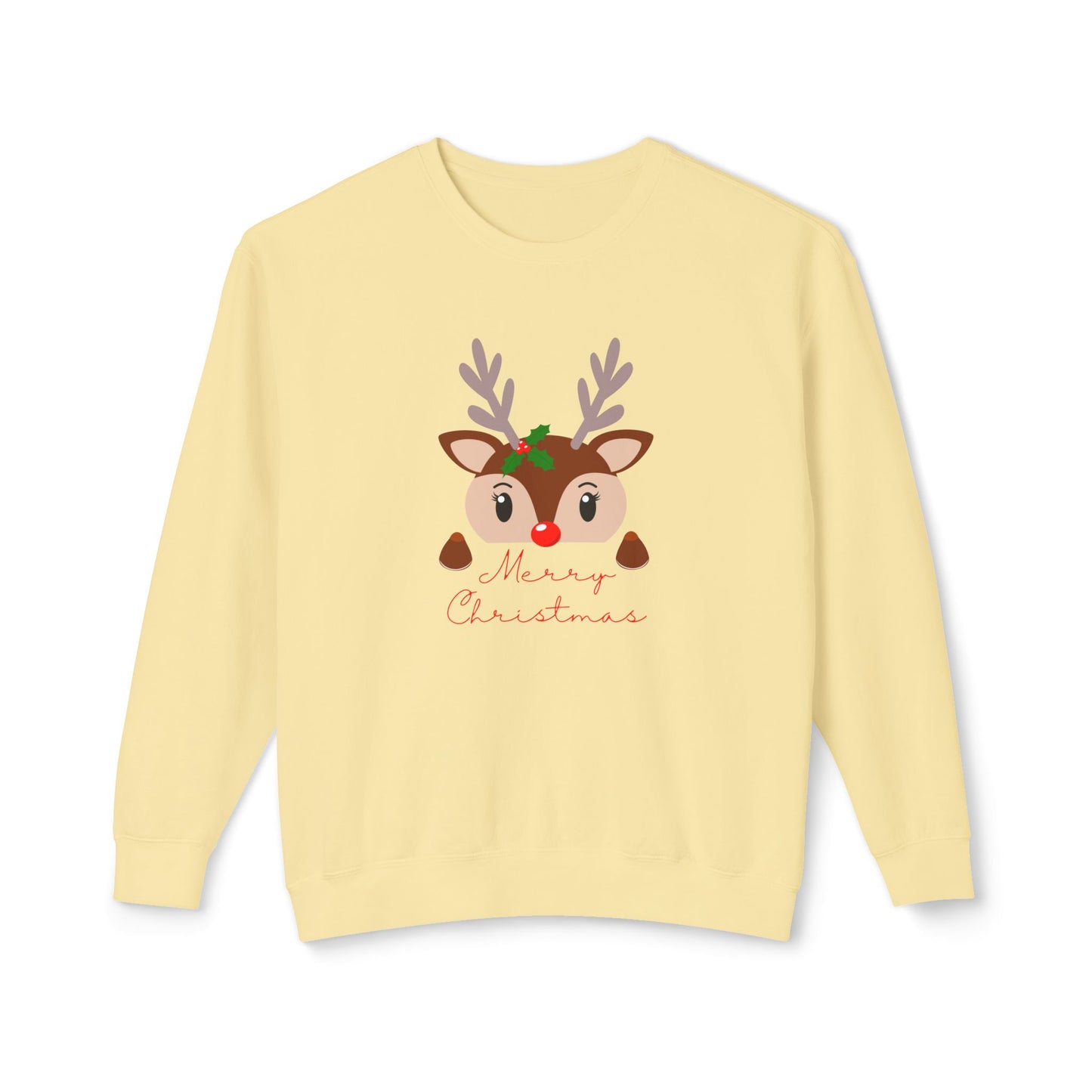 Reindeer, Merry Christmas - Unisex Lightweight Crewneck Sweatshirt - 10491