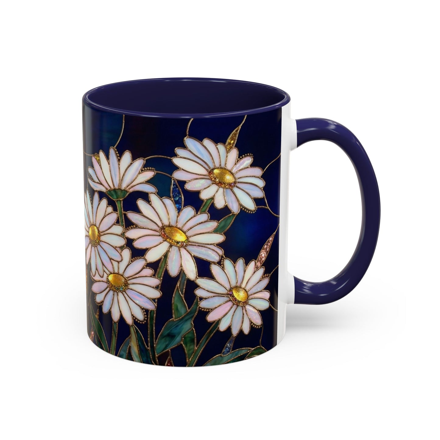 Daisy Floral Accent Coffee Mug — Stained Glass Design (11/15oz) - 14563