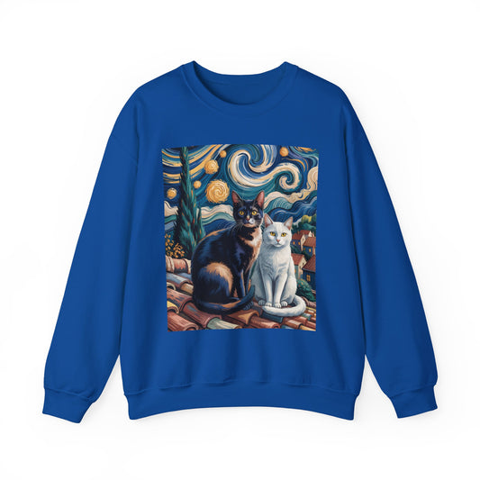 Van Gogh Style Cat Art Sweatshirt - Cozy Unisex Crewneck, Valentines Day Gift for Cat Lovers - 14764