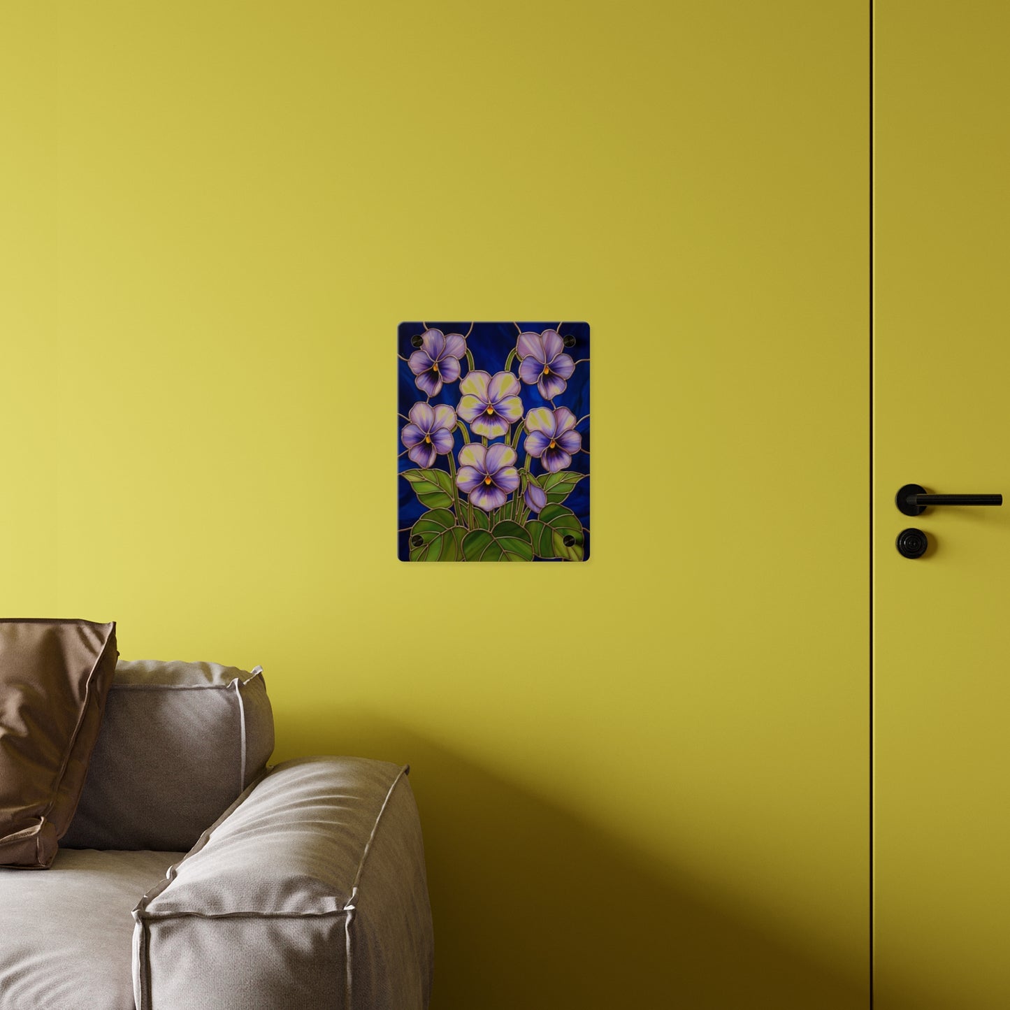 Violet Floral Acrylic Wall Art Panel — Purple Violets on Deep Blue - 14600