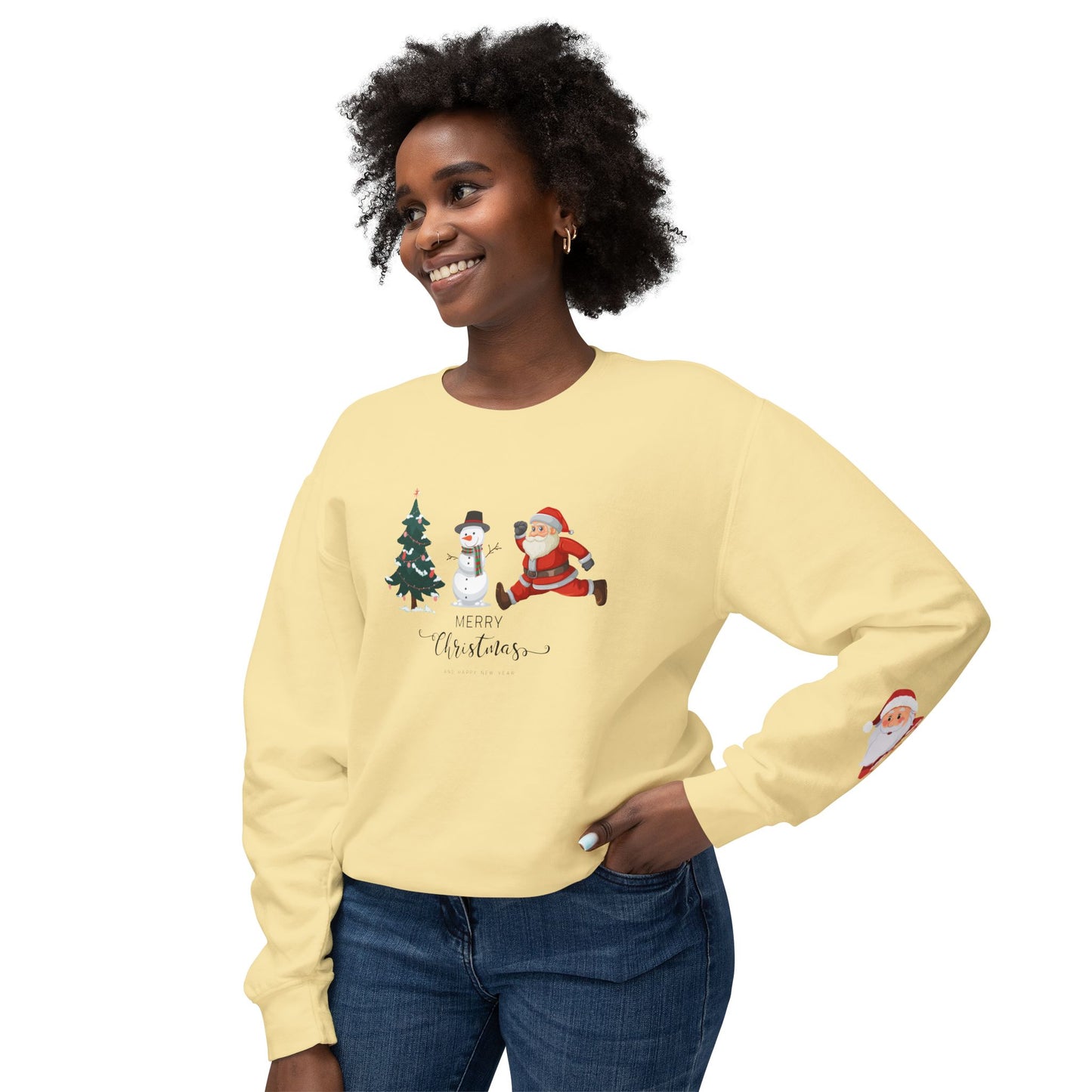 Christmas Tree, Snowman & Santa - Unisex Lightweight Crewneck Sweatshirt - 10392