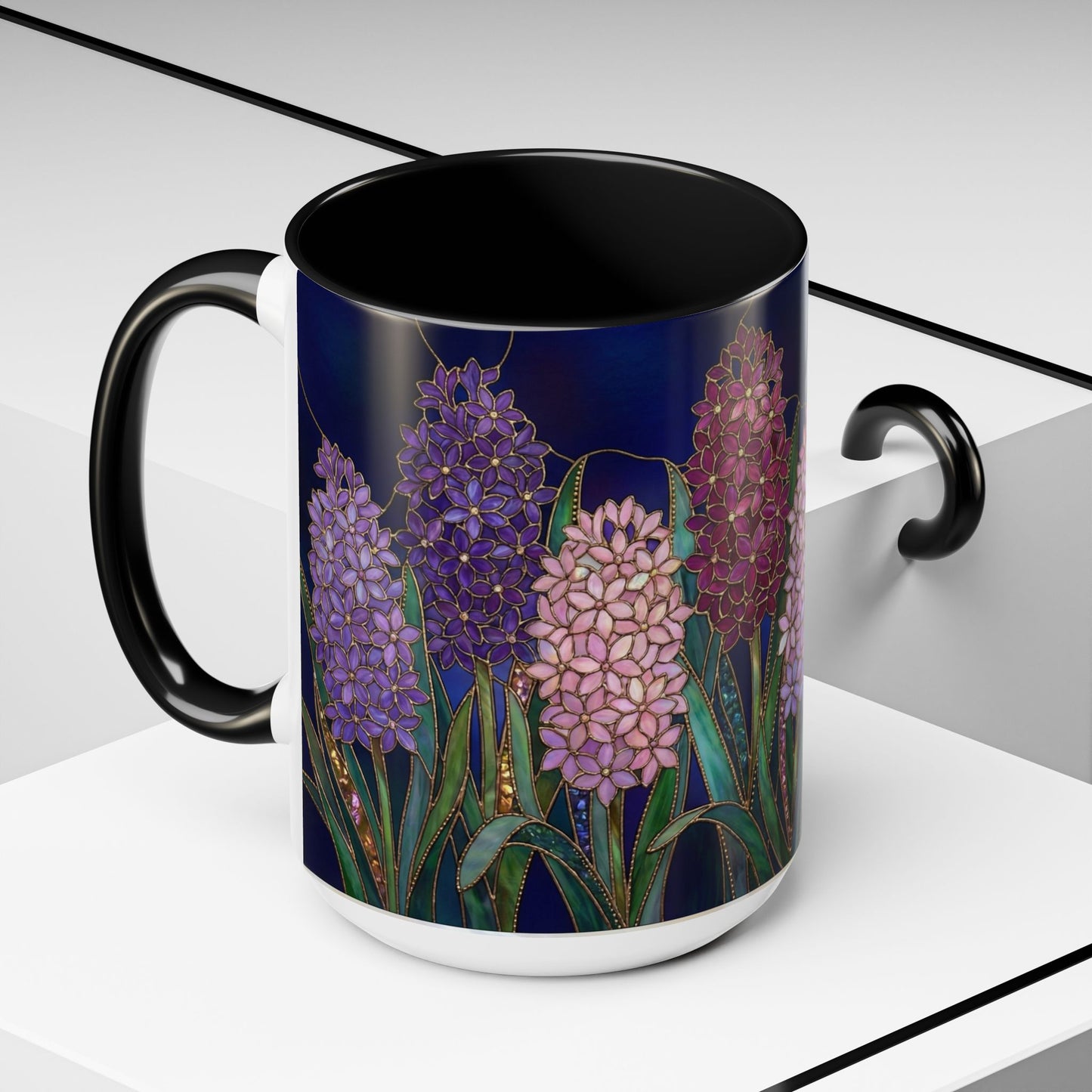 Hyacinth Floral Coffee Mug — Stained Glass Design (11/15 oz) - 14570