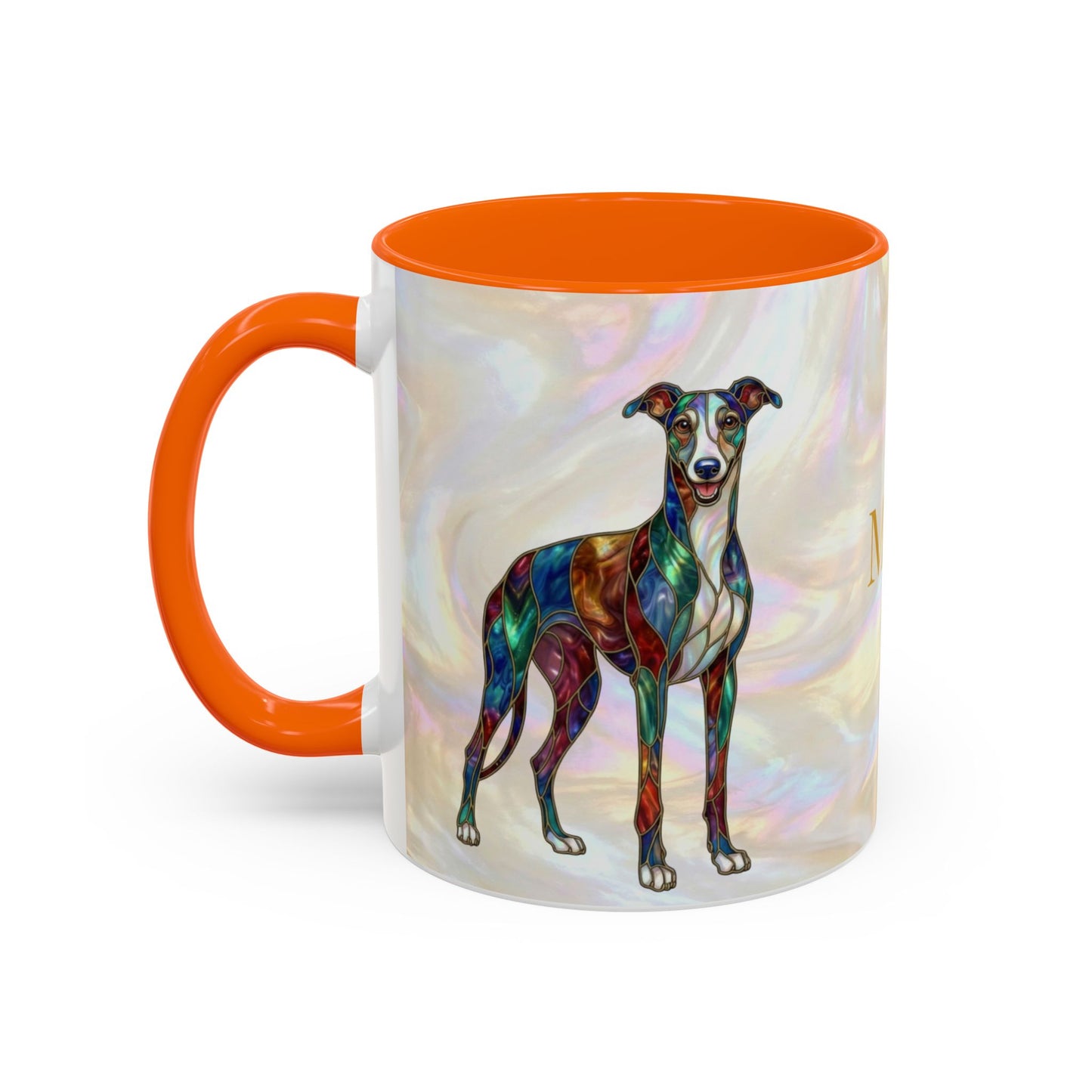 Personalized Greyhound Coffee Mug – Stained Glass Dog Accent Mug (Name Customizable)  - 14523