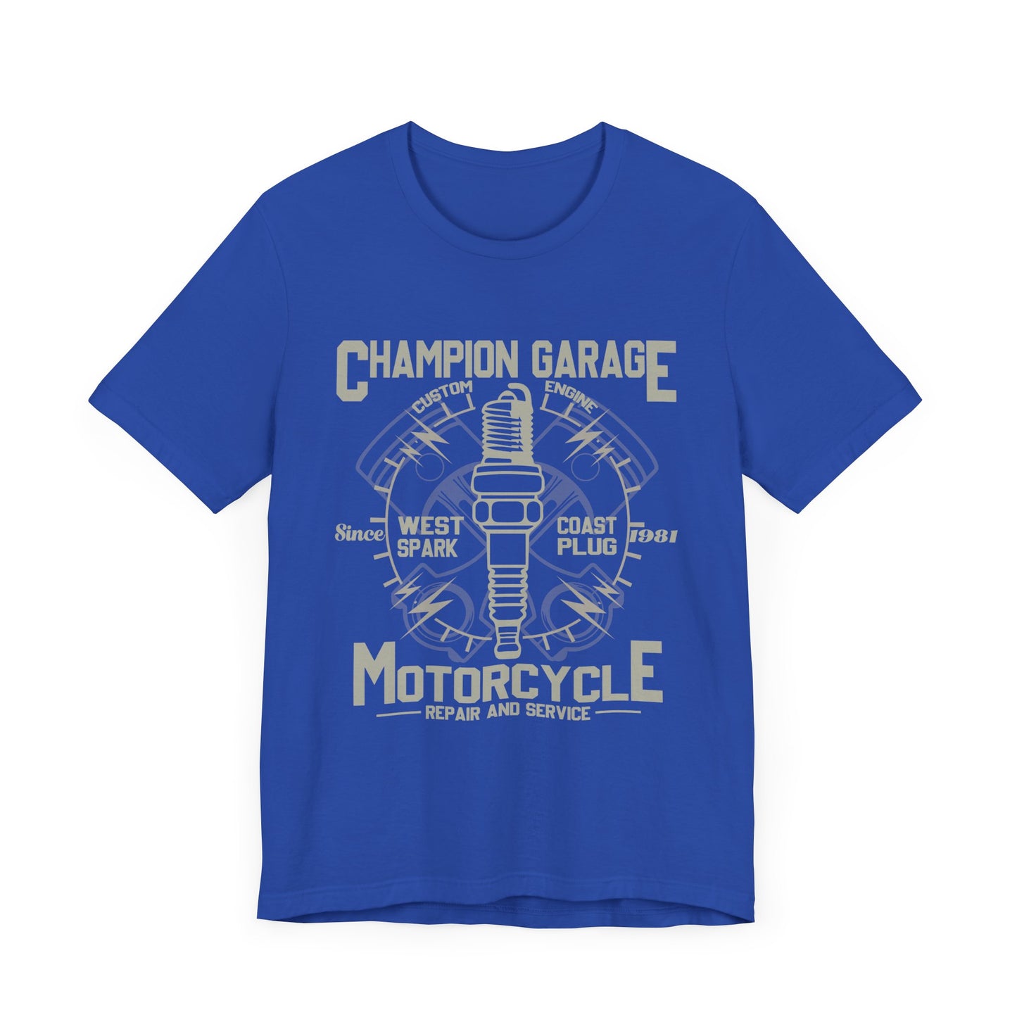 Champion Garage, Motorcycle Repair & Service - Unisex Jersey Short Sleeve Tee - 13371